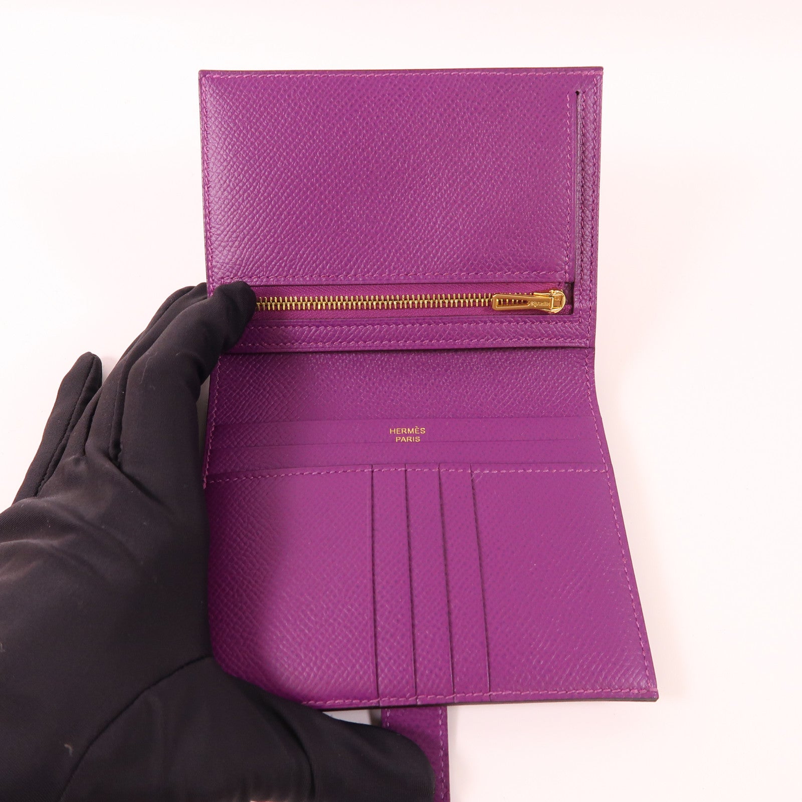 HERMES Epsom皮革Bearn Wallet金扣錢包Anemone