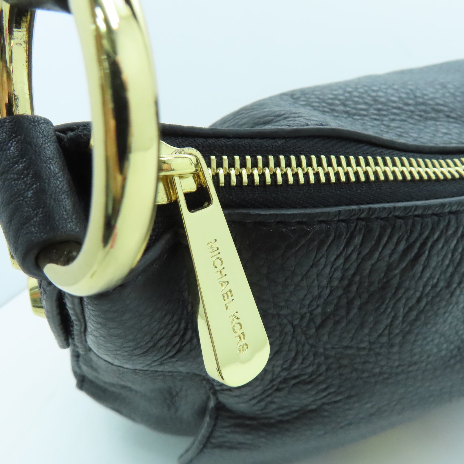Michael Kors Leather Shoulder Bag Gold Buckle Black