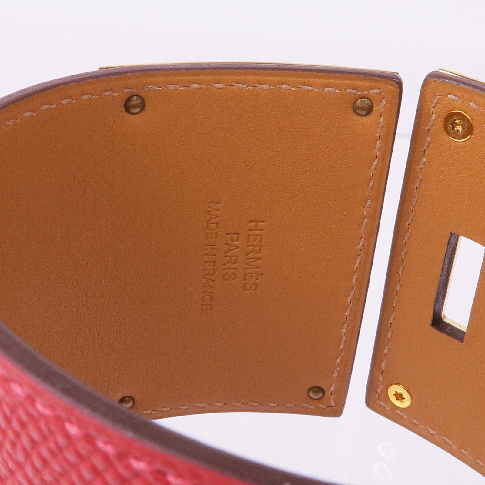 HERMES Epsom皮革Kelly Dog Extreme金扣手帶Rouge Casaque