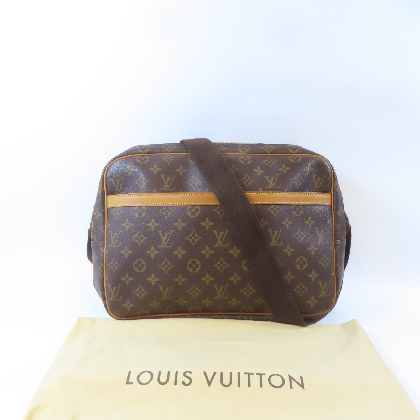 LOUIS VUITTON Monogram Reporter GM金扣肩背袋啡色