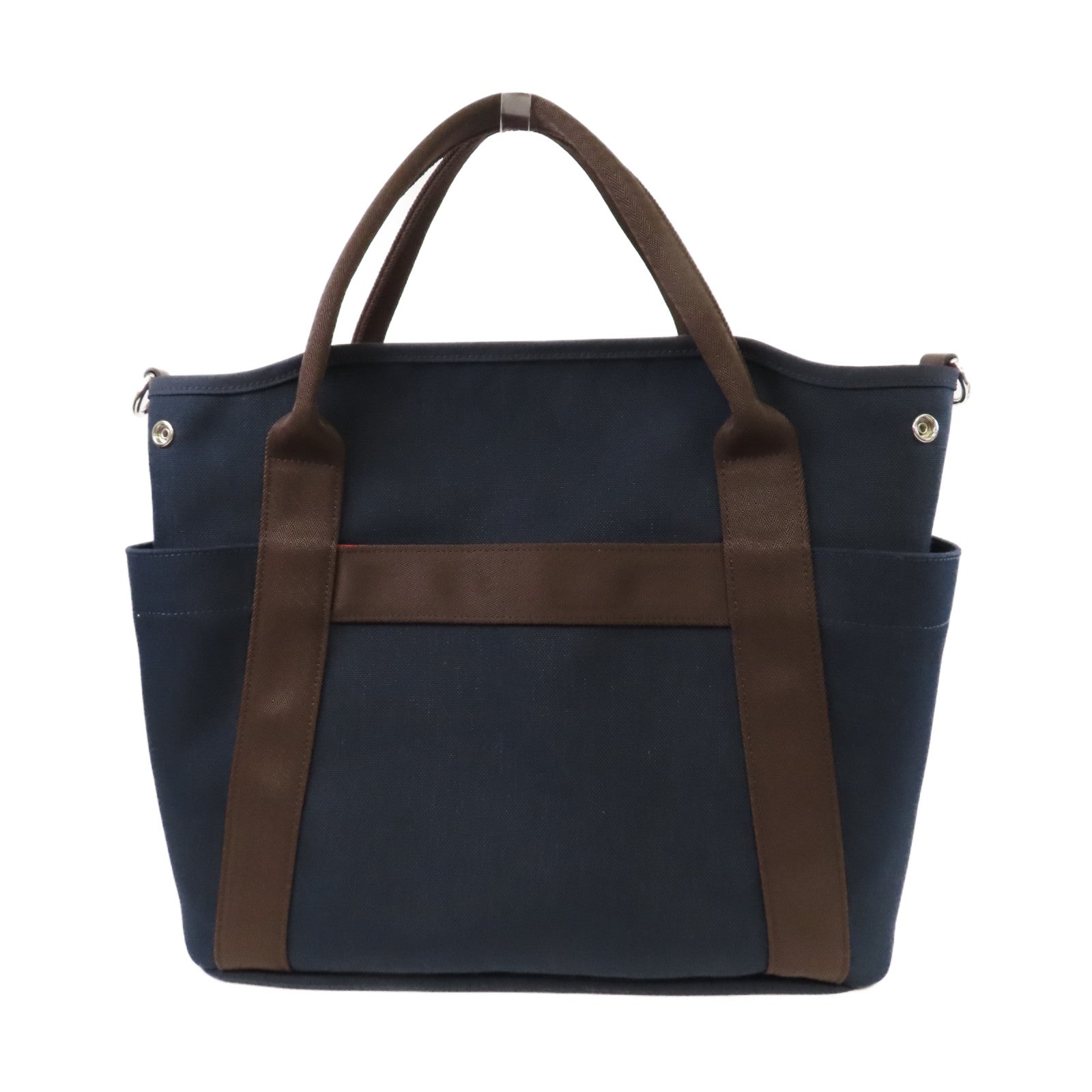 HERMES 帆布Sac De Pansage Groom銀扣手挽肩背兩用袋靛藍色