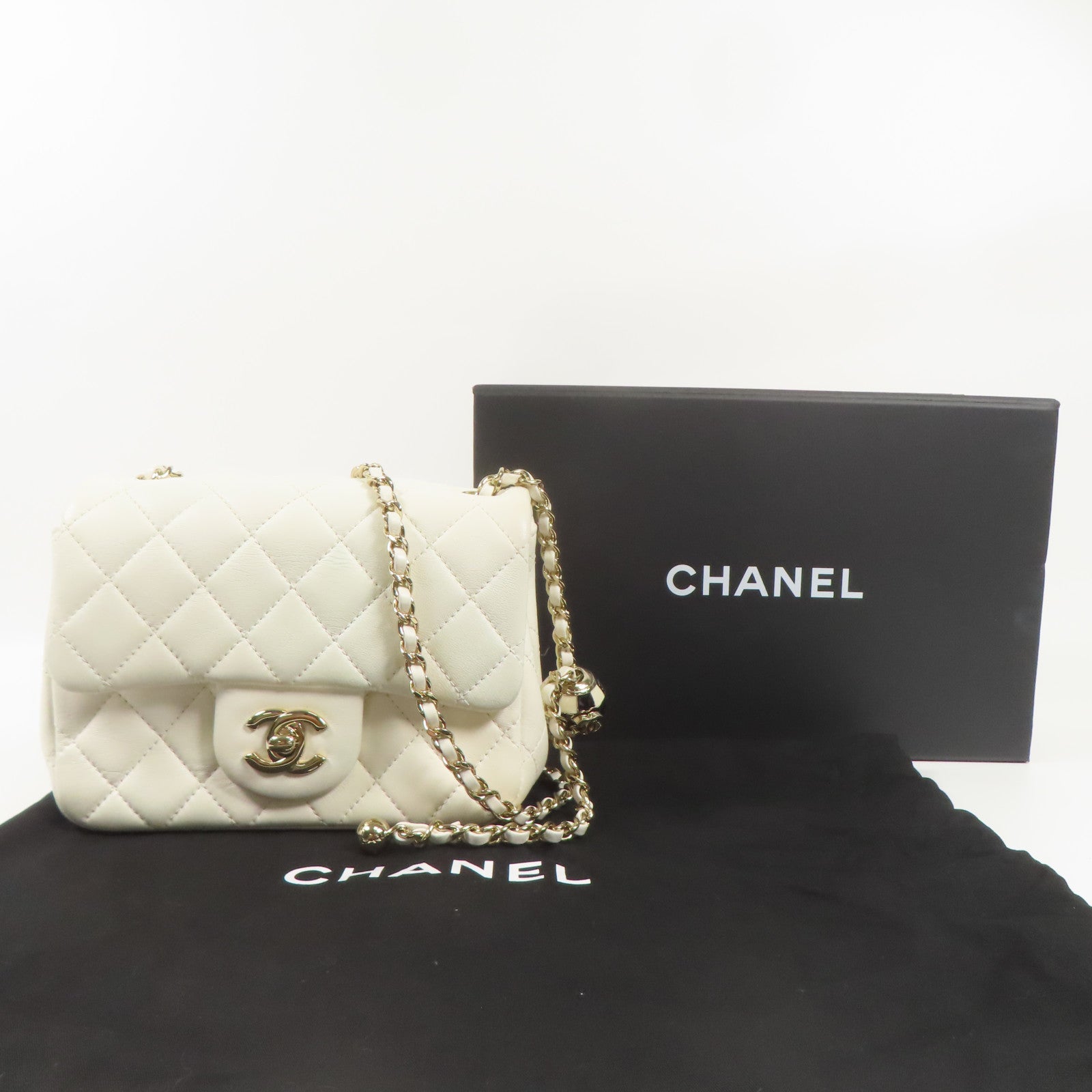 CHANEL 羊皮皮革Classic Mini 17cm金扣鏈帶肩背袋