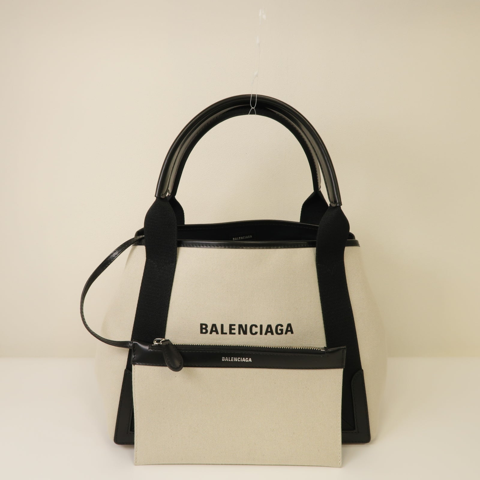 BALENCIAGA 帆布Tote Bag銀扣手挽袋白色/黒色