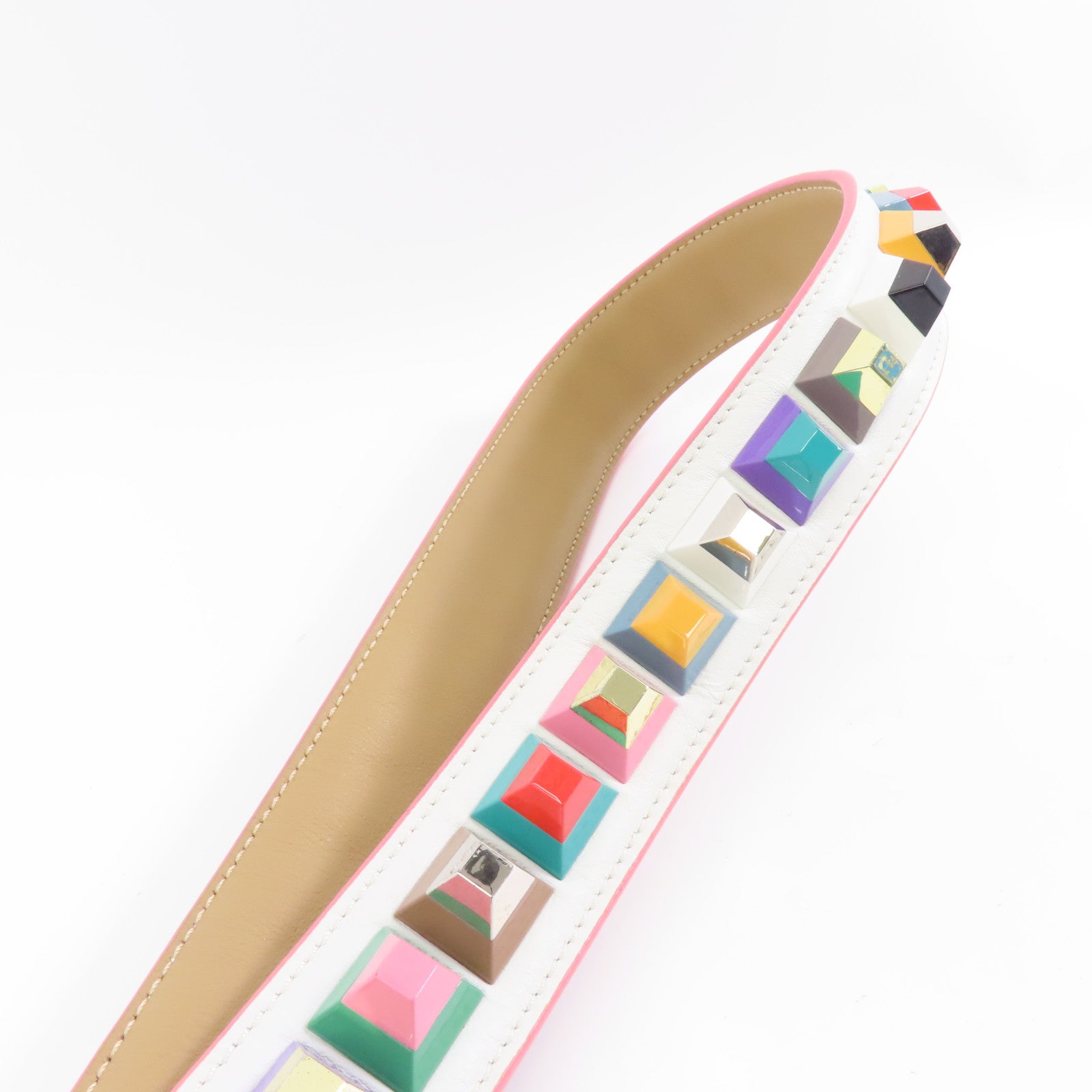 FENDI 皮革Shoulder Strap銀扣掛飾彩色/白色