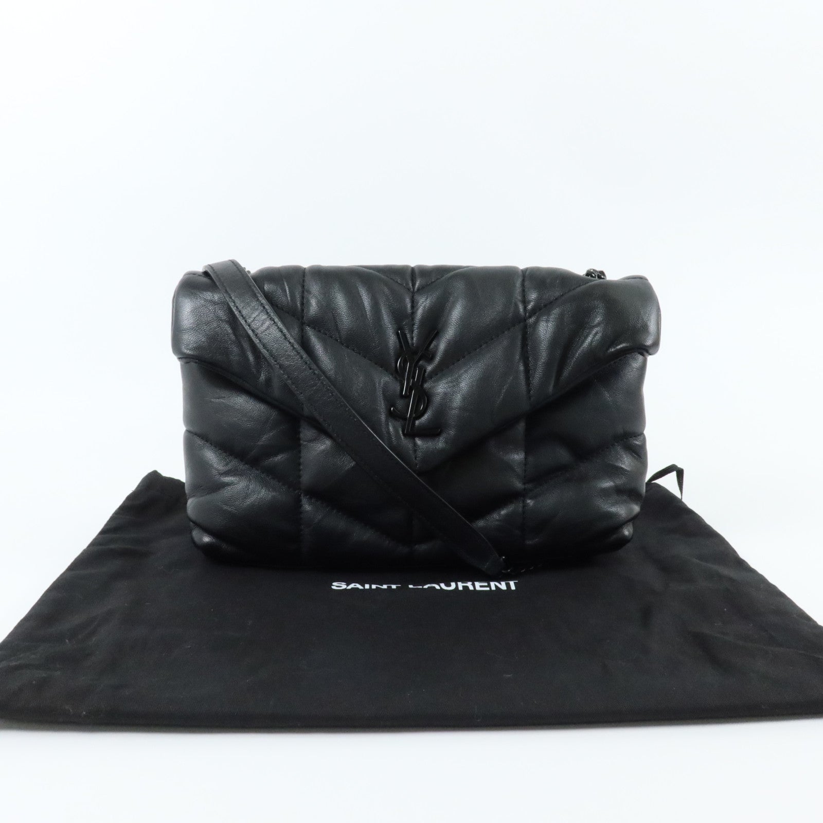 SAINT LAURENT 羊皮皮革Puffer Toy銀扣鏈帶肩背袋