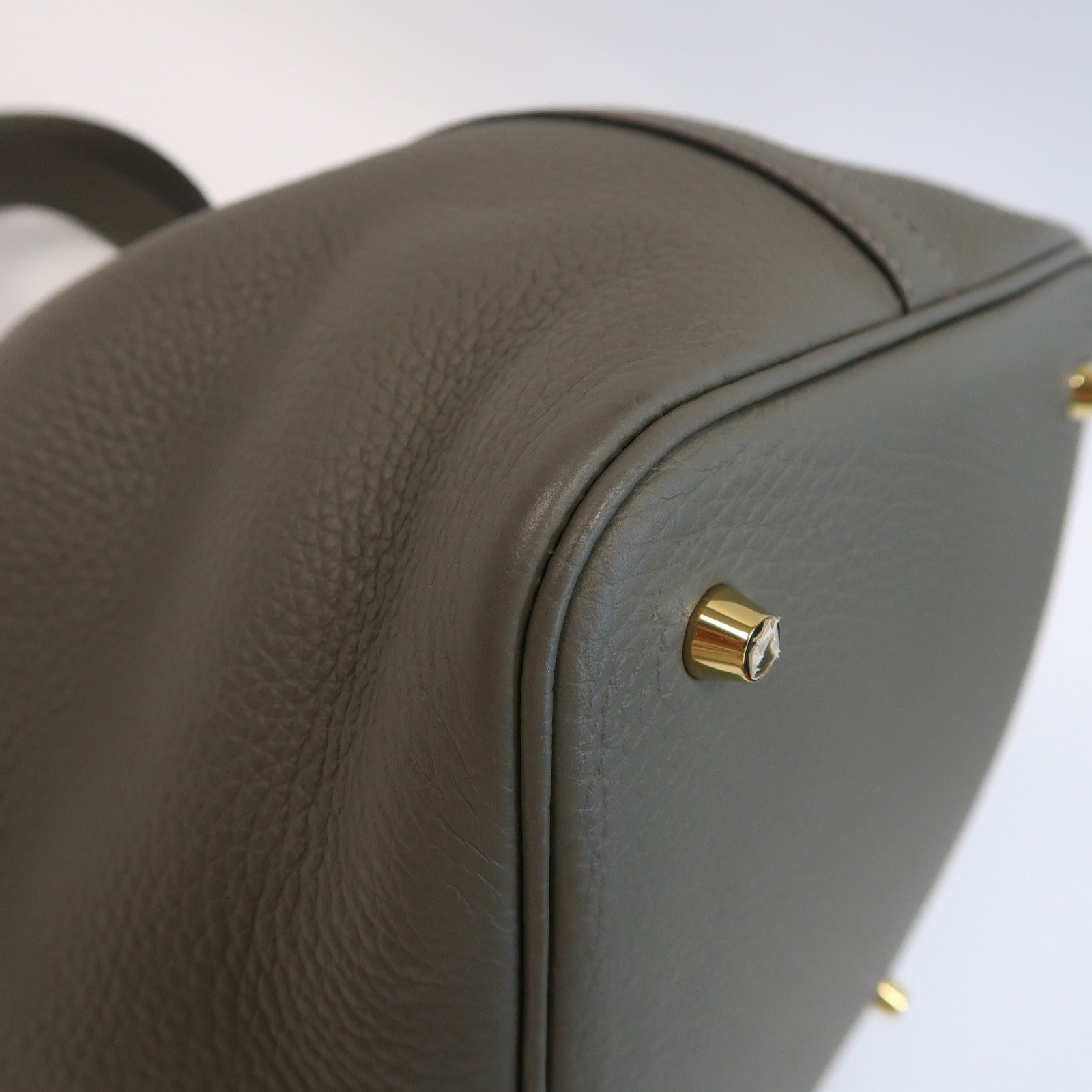 HERMES Clemence皮革Picotin MM金扣手挽袋Gris Meyer/灰色