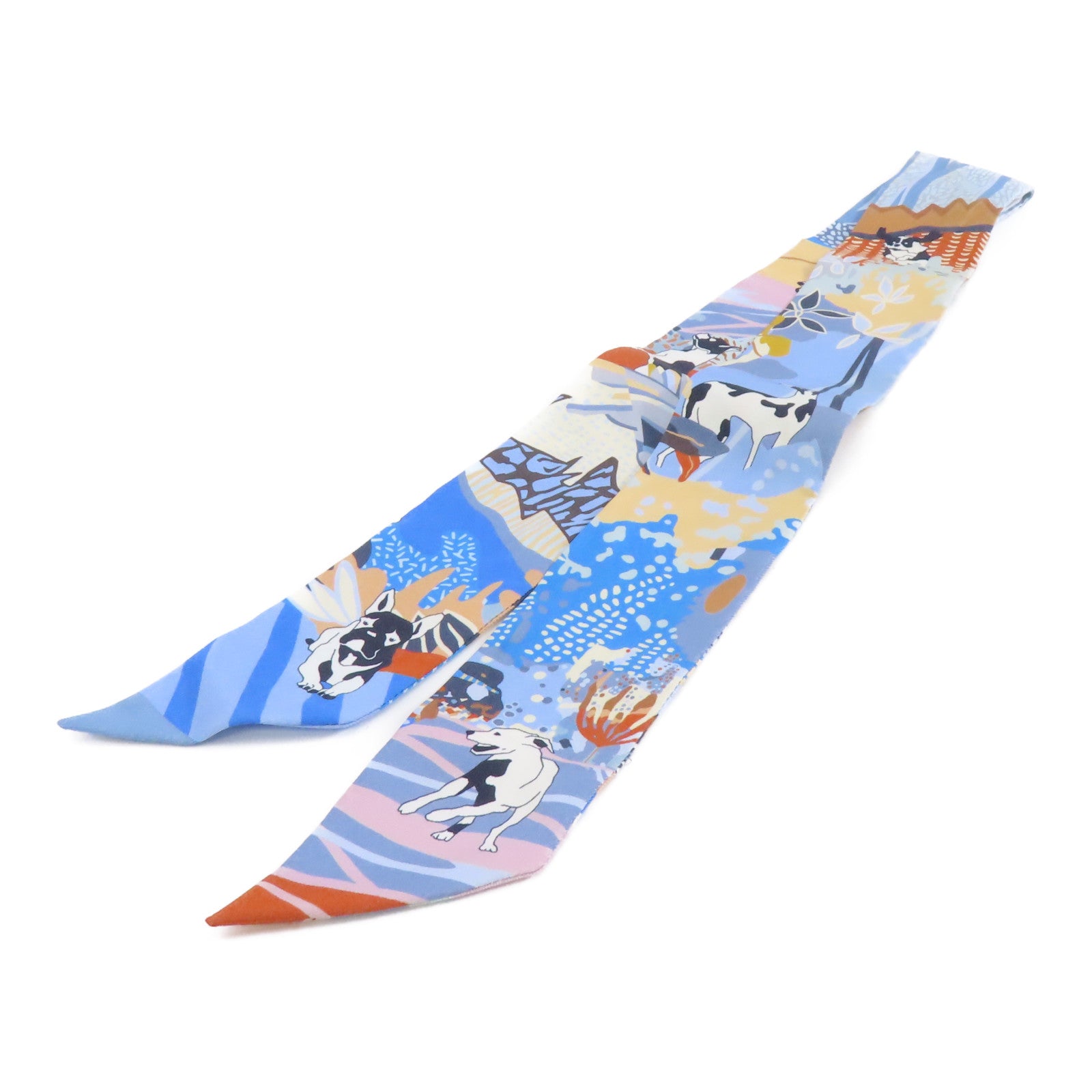 HERMES 絲質Twilly絲巾淺藍色/彩色