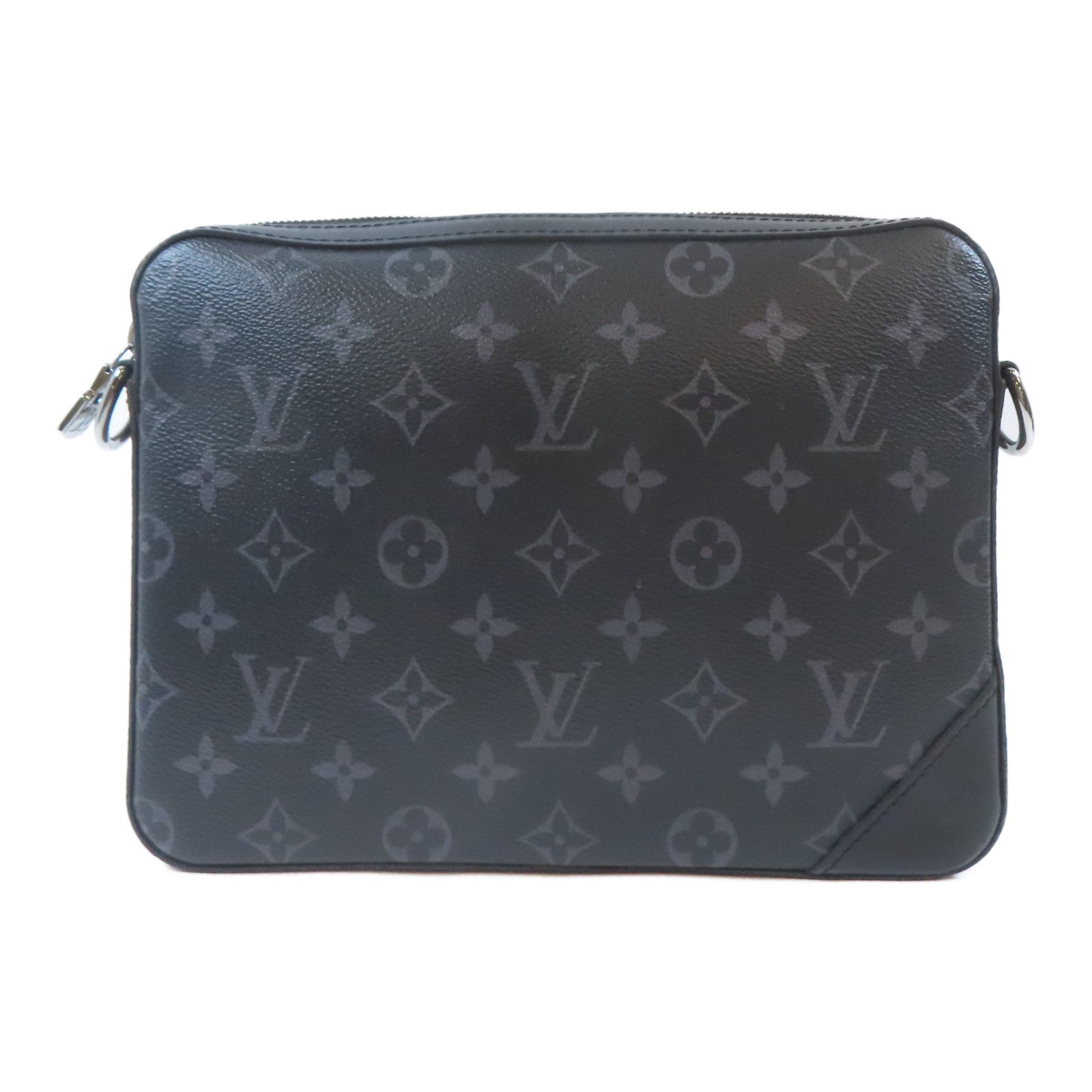 LOUIS VUITTON Monogram Eclipse Reverse Trio Messenger銀扣肩背袋黑色