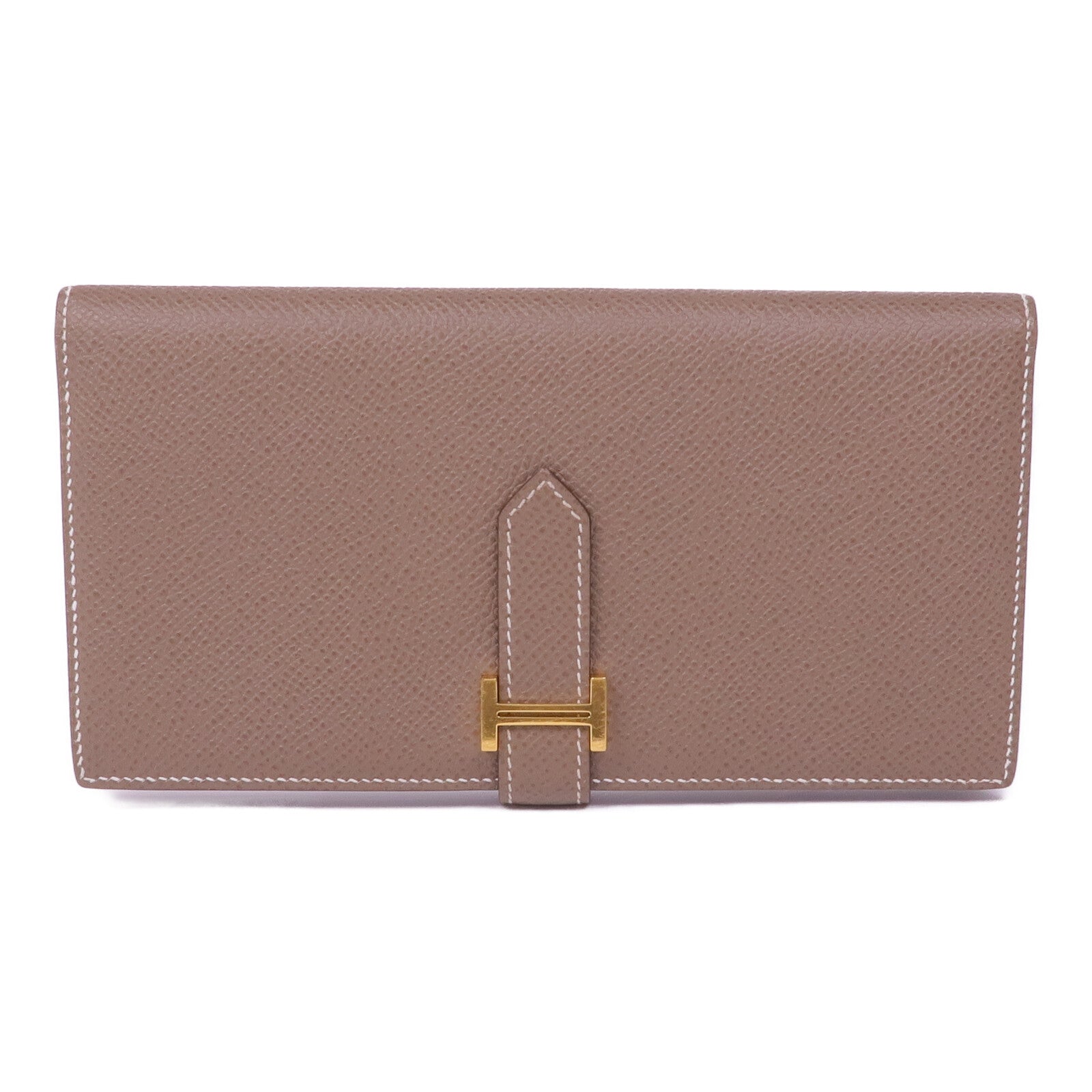 HERMES Epsom皮革Bearn Soufflet金扣長錢包Etoupe