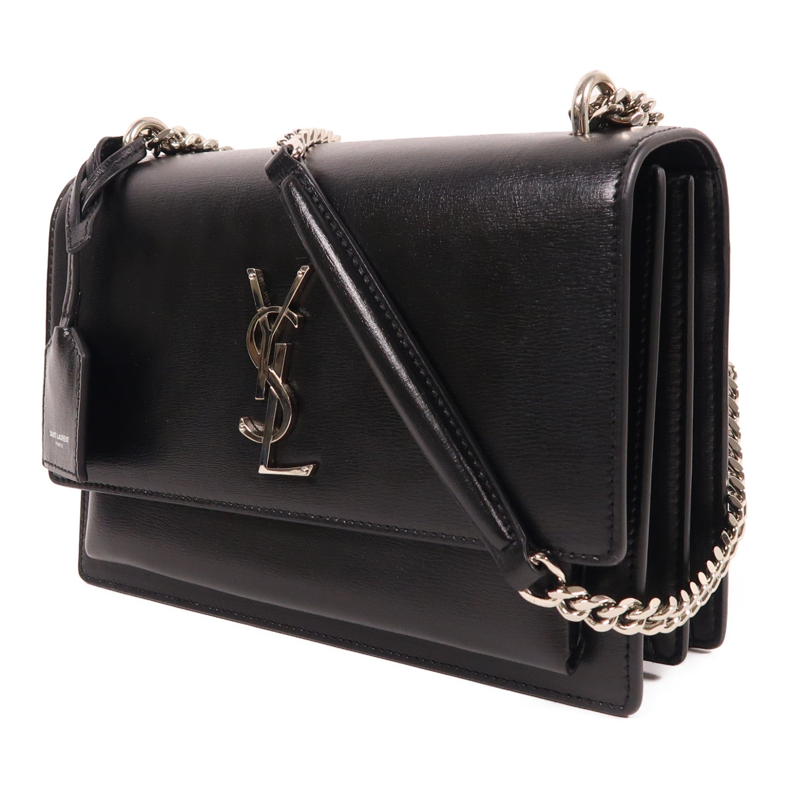 SAINT LAURENT 牛皮皮革Sunset Medium銀扣鏈帶肩背袋