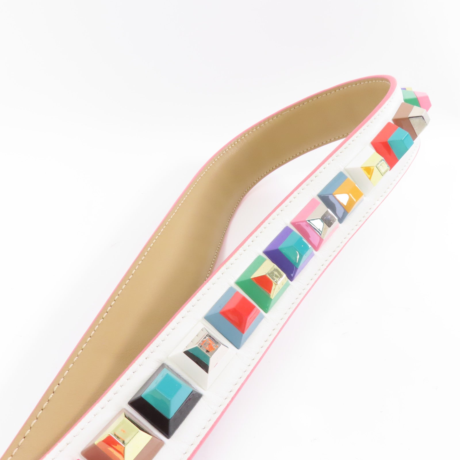 FENDI 皮革Shoulder Strap銀扣掛飾彩色/白色
