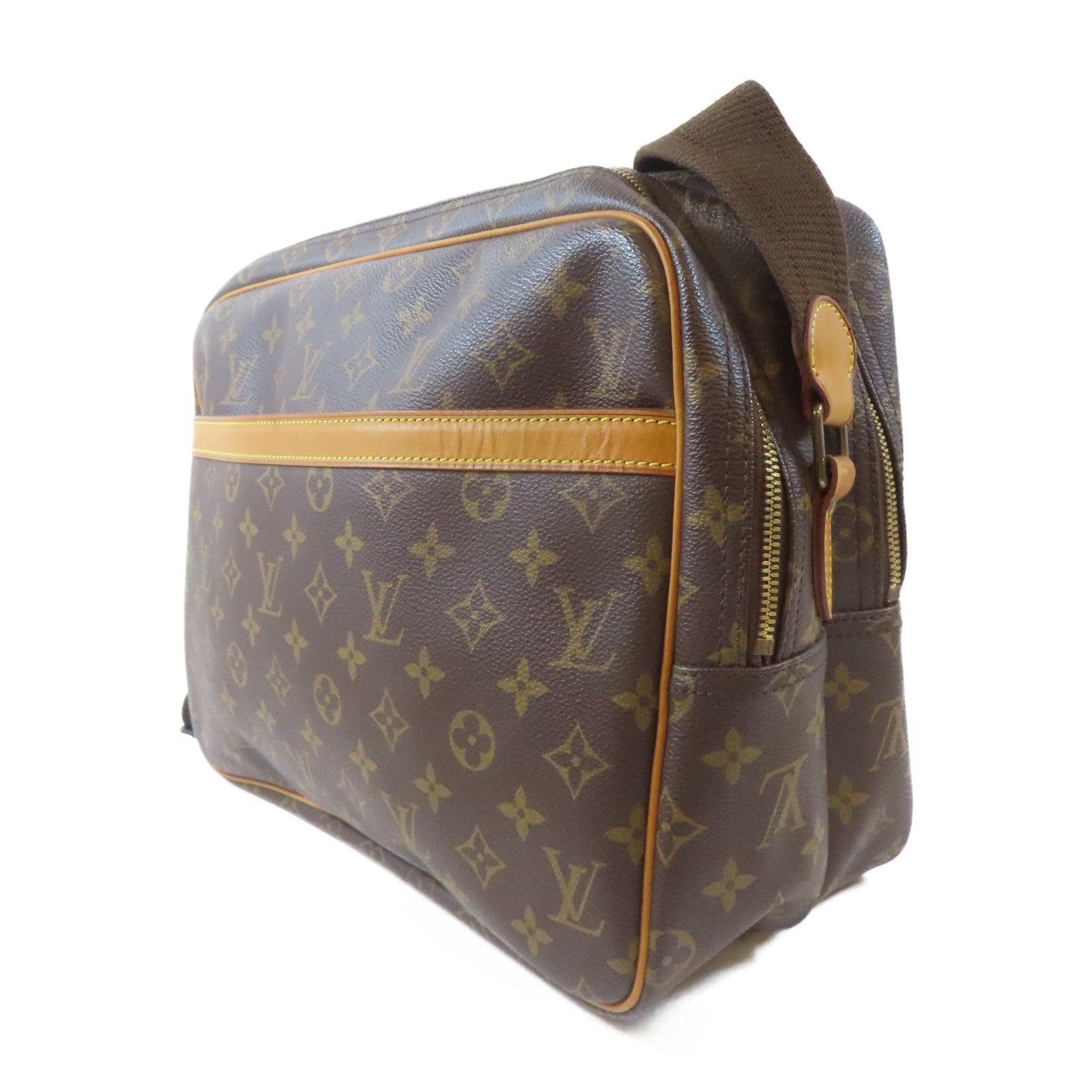 LOUIS VUITTON Monogram Reporter GM金扣肩背袋啡色