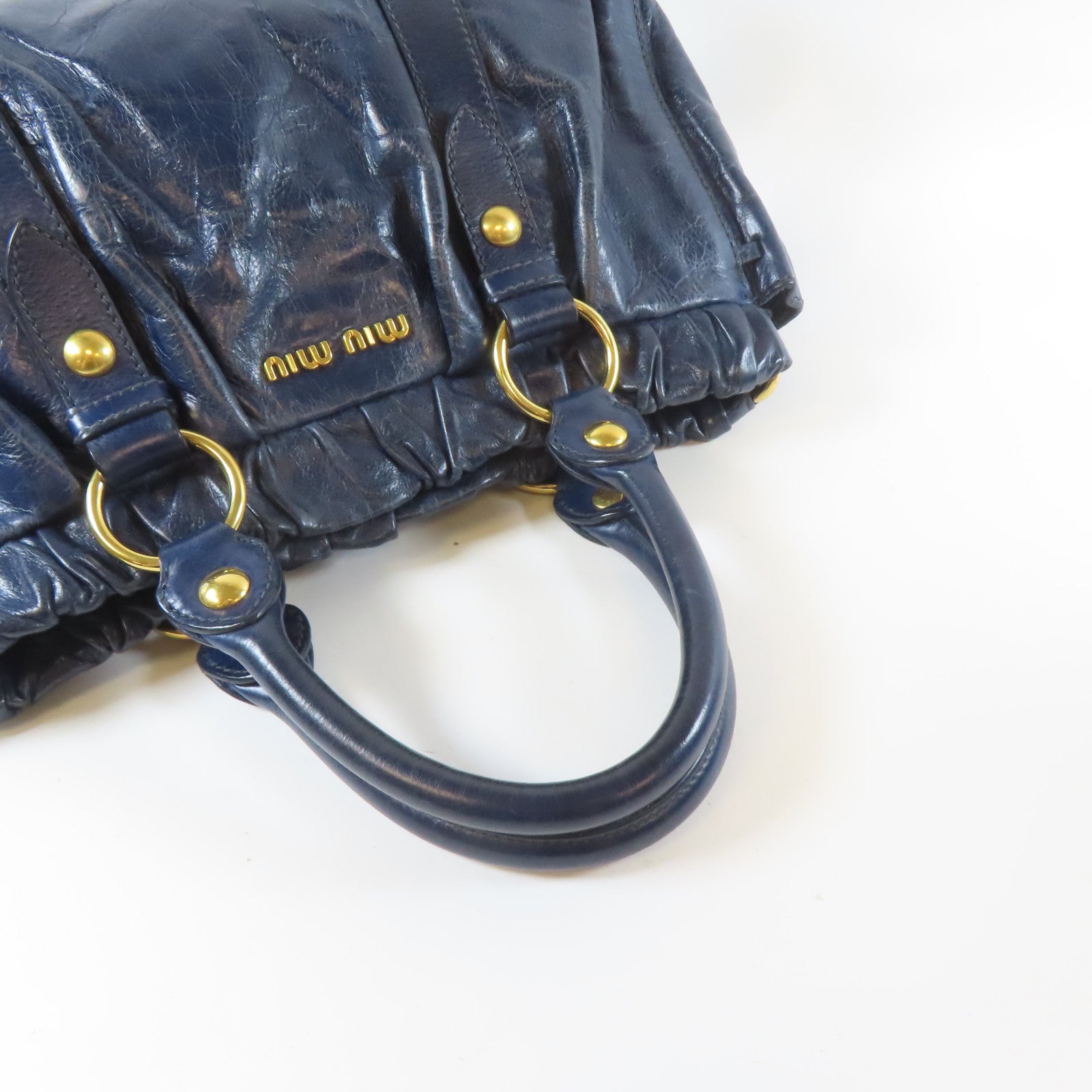 Miu Miu 牛皮皮革Shoulder Bag金扣肩背袋深藍色