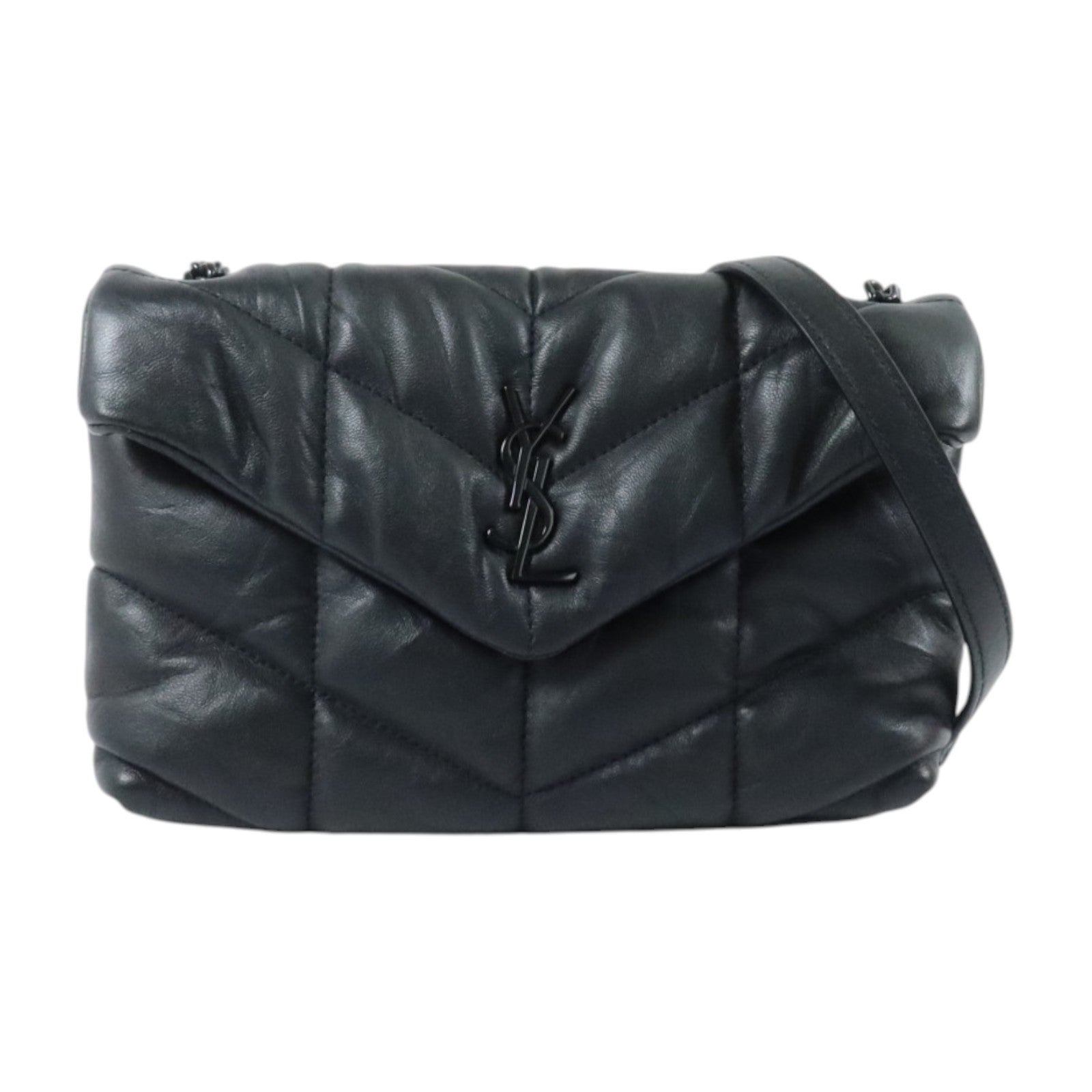SAINT LAURENT 羊皮皮革Puffer Toy銀扣鏈帶肩背袋