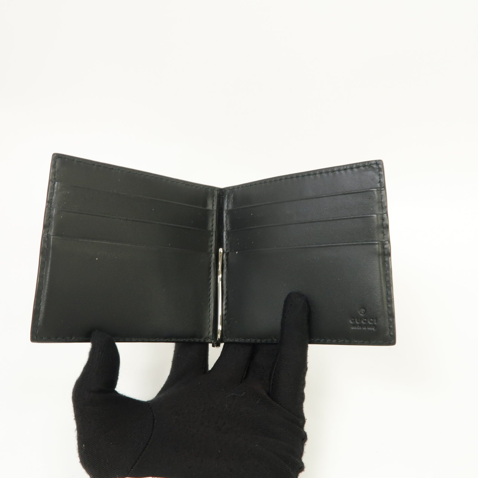 GUCCI 牛皮皮革Guccissima Money Clip Wallet銀扣錢包黑色