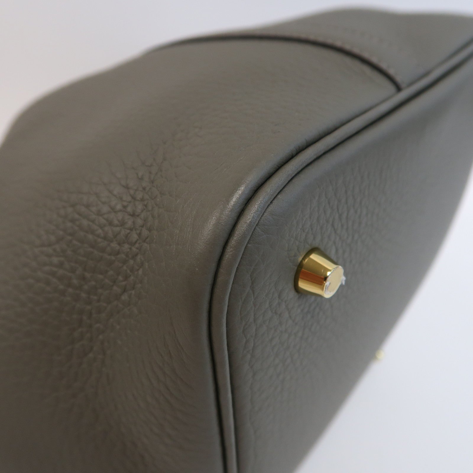 HERMES Clemence皮革Picotin MM金扣手挽袋Gris Meyer/灰色