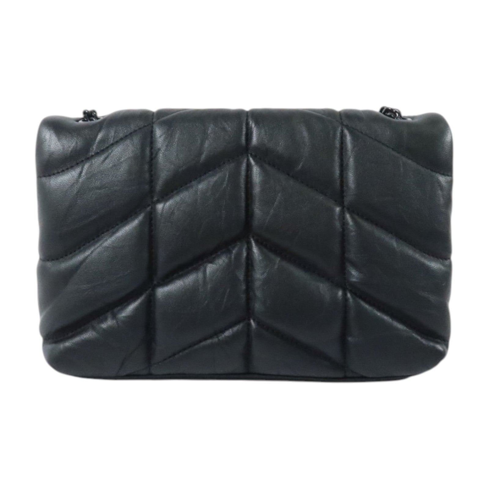 SAINT LAURENT 羊皮皮革Puffer Toy銀扣鏈帶肩背袋