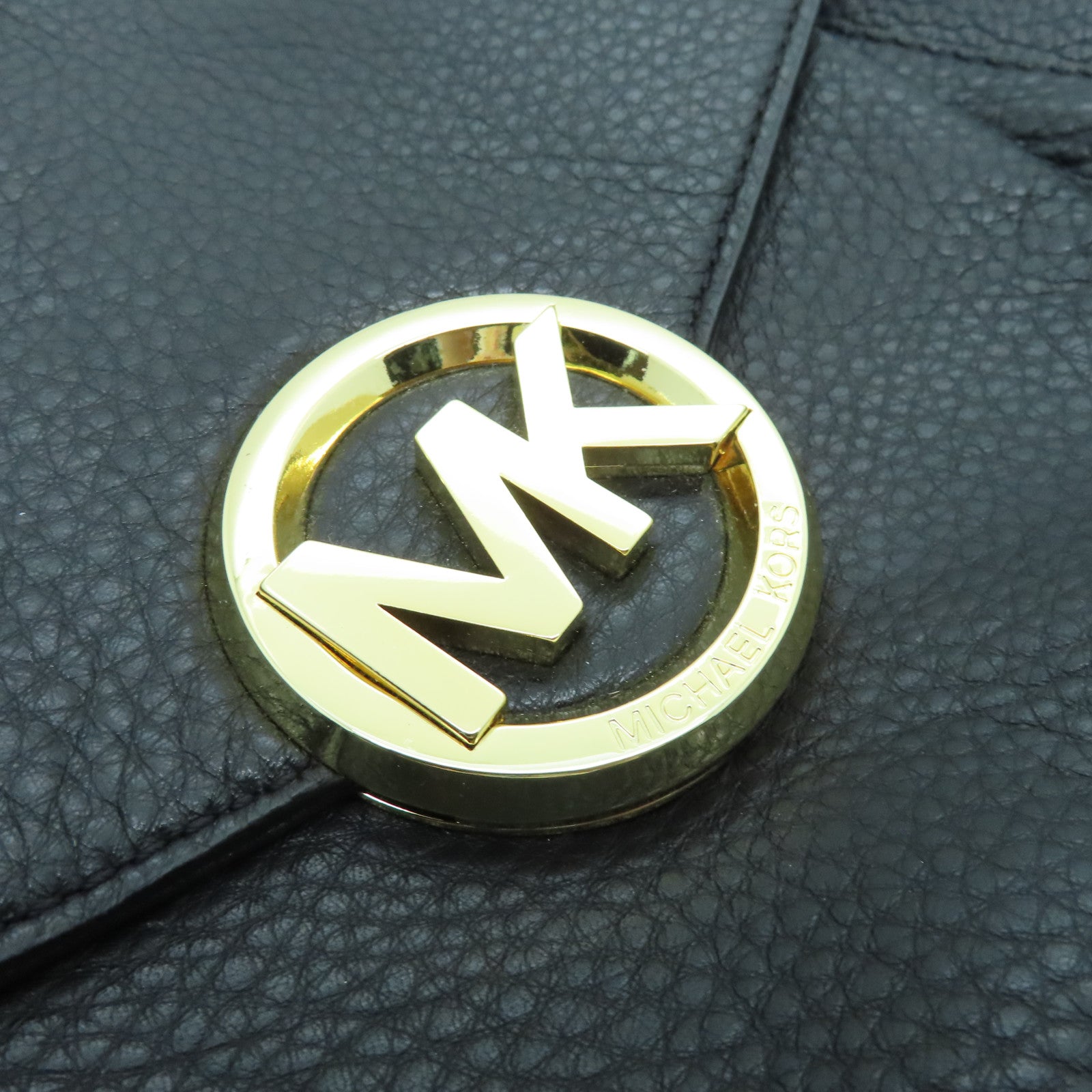 Michael Kors Leather Shoulder Bag Gold Buckle Black