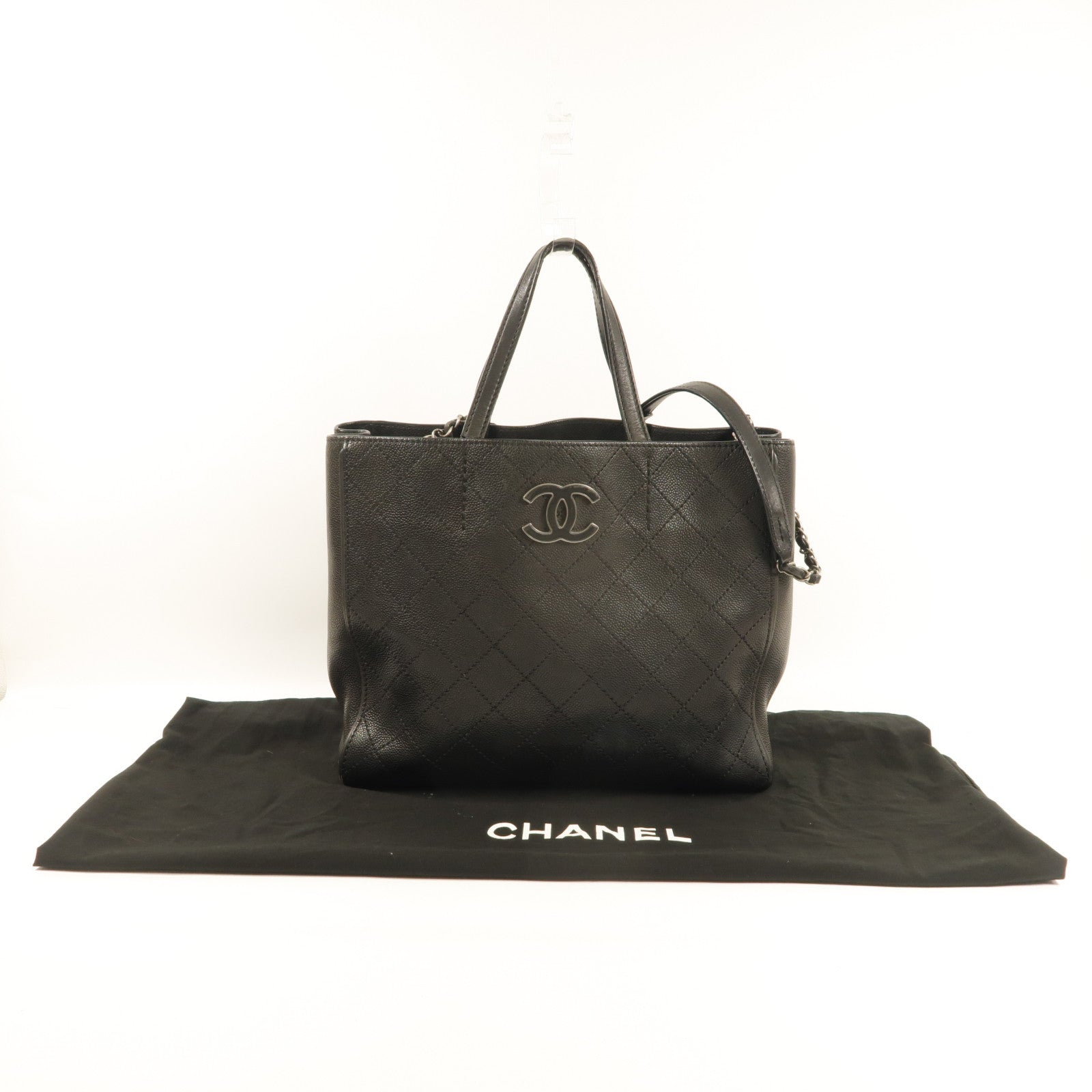 CHANEL 【激減優惠】牛皮皮革2Way Shoulder銀扣手挽肩背兩用袋