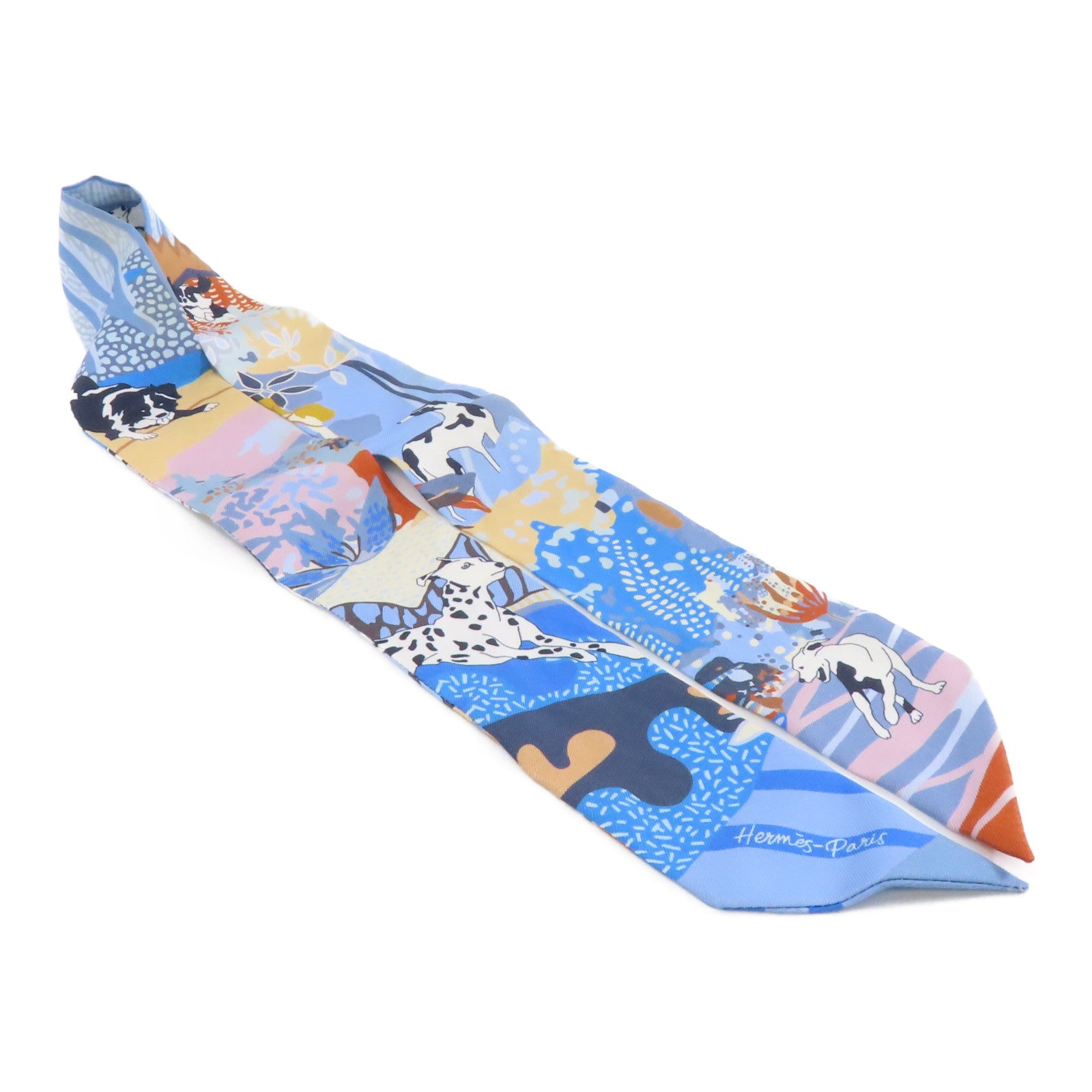 HERMES 絲質Twilly絲巾淺藍色/彩色