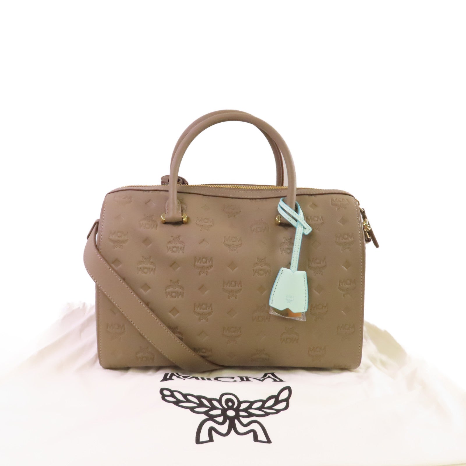 MCM 牛皮皮革2Way Shoulder Bag金扣手挽肩背兩用袋灰色