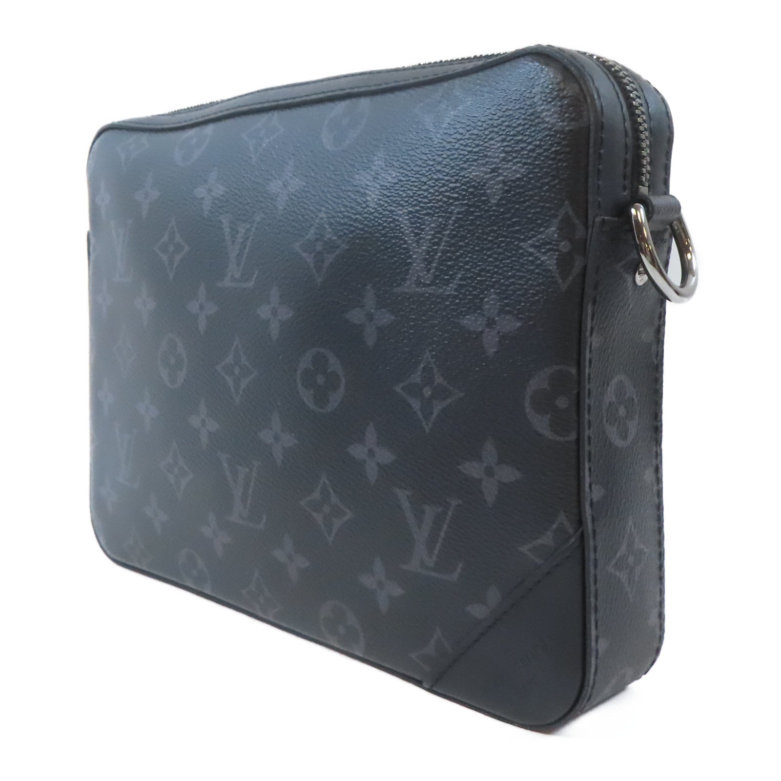 LOUIS VUITTON Monogram Eclipse Reverse Trio Messenger銀扣肩背袋黑色