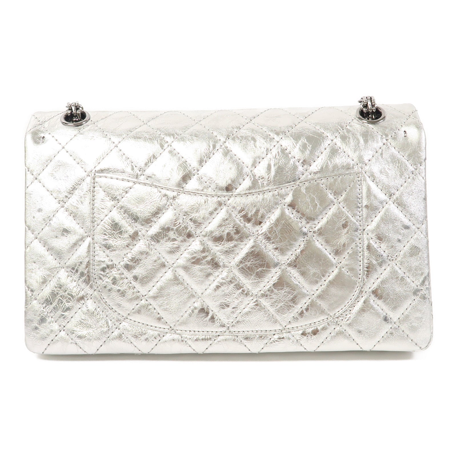 CHANEL 【清倉大減價】菱格牛皮皮革2.55 Chain Shoulder銀扣鏈帶肩背袋銀色