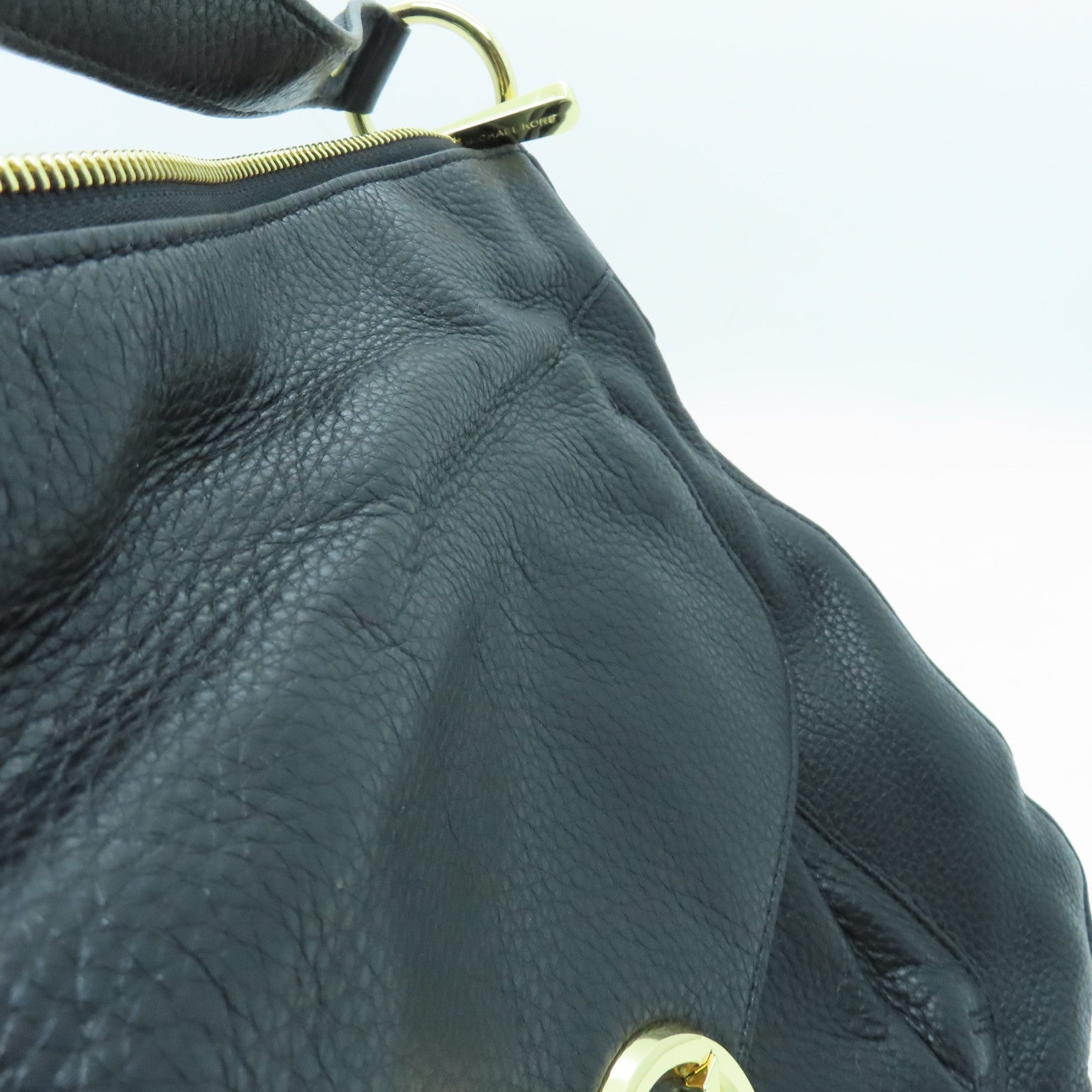 Michael Kors Leather Shoulder Bag Gold Buckle Black