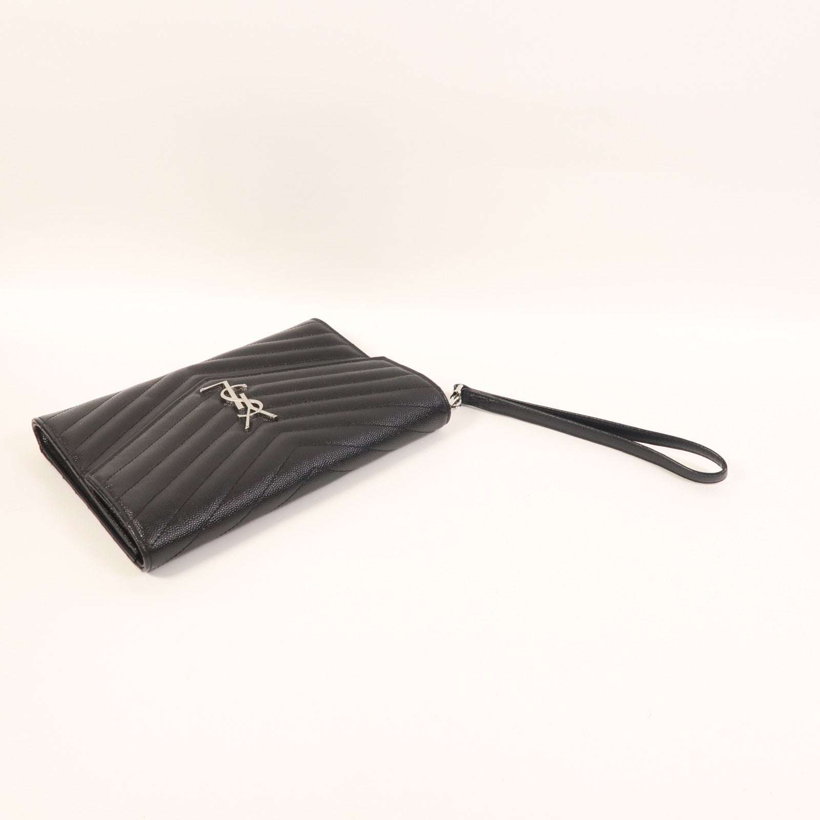 SAINT LAURENT 牛皮皮革Pouch銀扣手拿包