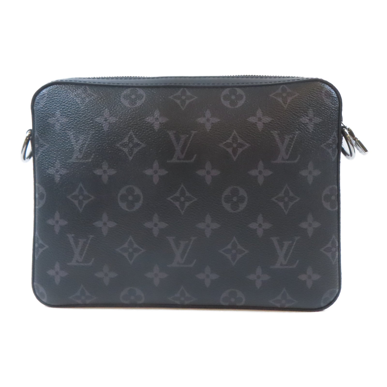 LOUIS VUITTON Monogram Eclipse Reverse Trio Messenger銀扣肩背袋黑色