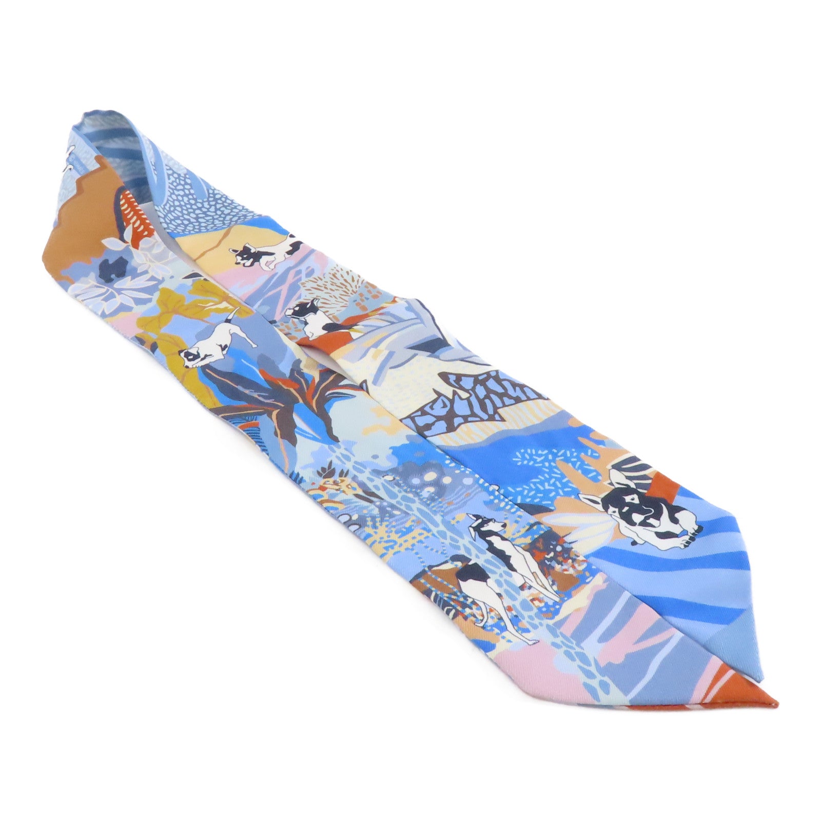 HERMES 絲質Twilly絲巾淺藍色/彩色