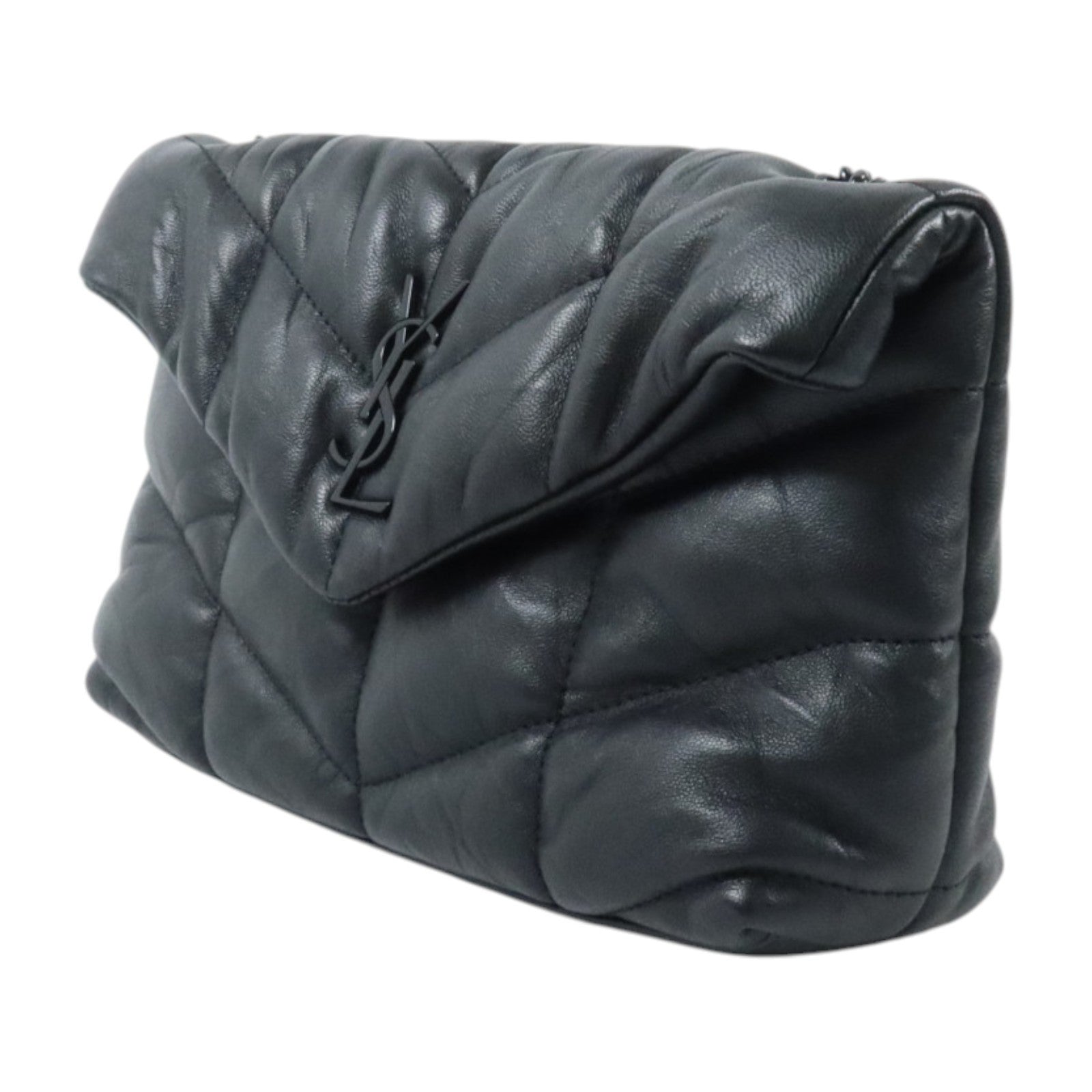 SAINT LAURENT 羊皮皮革Puffer Toy銀扣鏈帶肩背袋