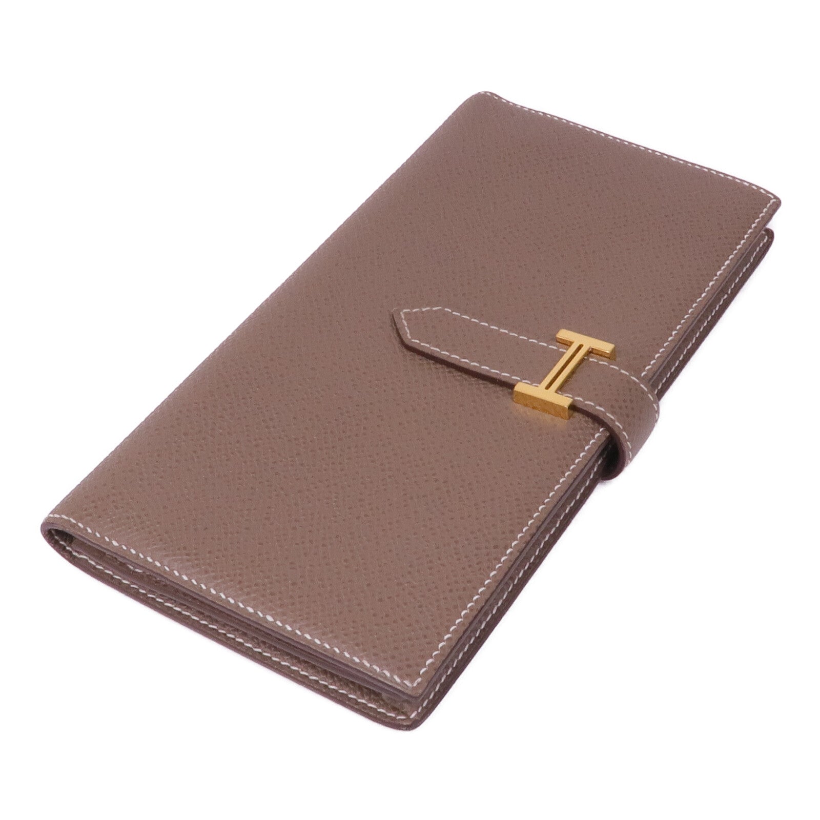 HERMES Epsom皮革Bearn Soufflet金扣長錢包Etoupe