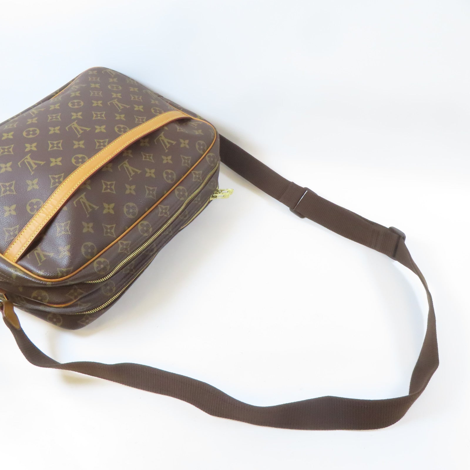 LOUIS VUITTON Monogram Reporter GM金扣肩背袋啡色