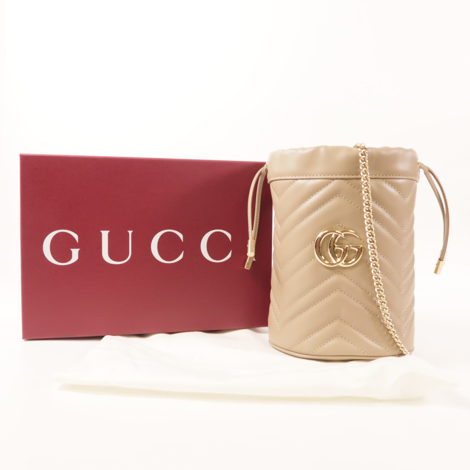 GUCCI 【激減優惠】牛皮皮革GG Marmont Bucket金扣鏈帶肩背袋