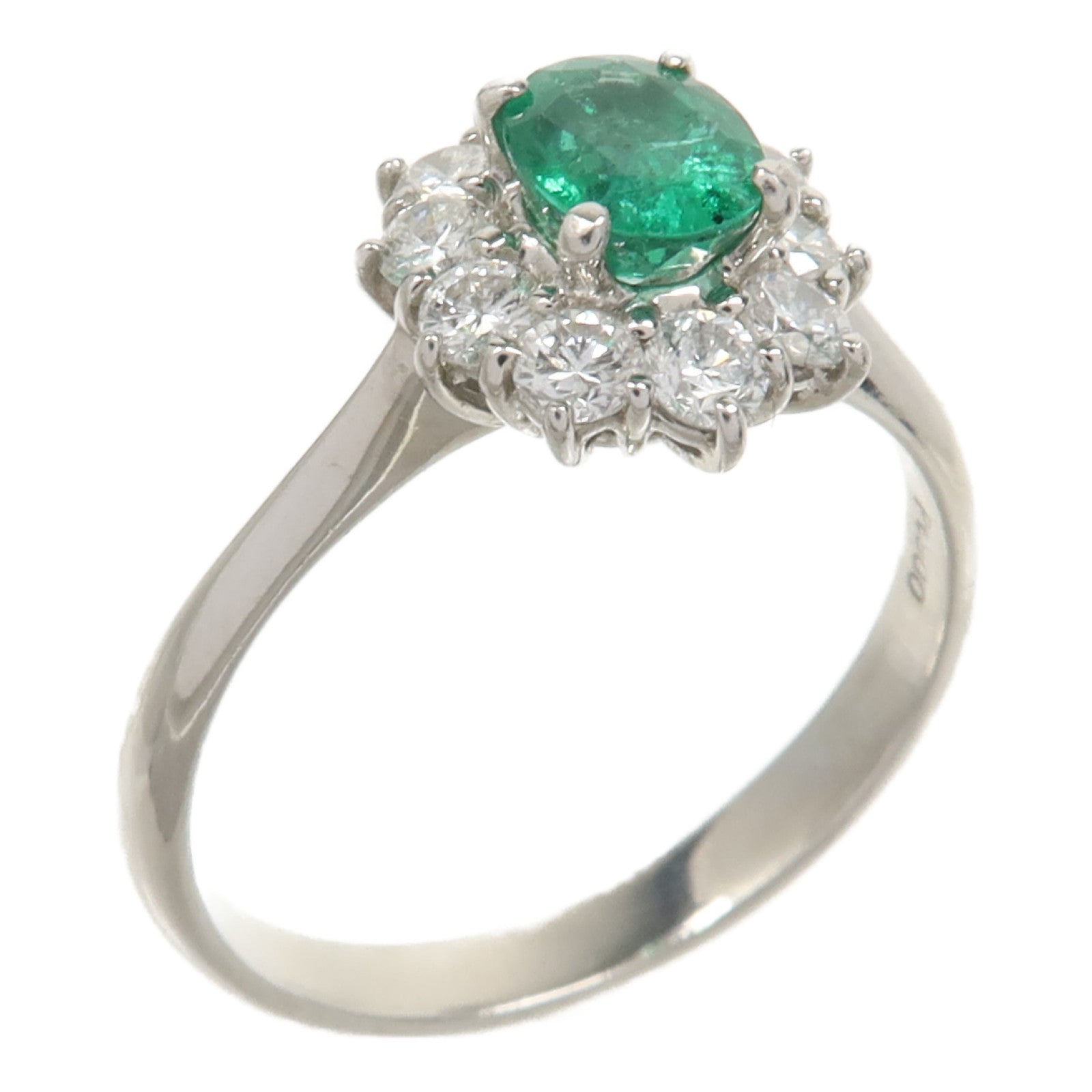 JEWELRY PT900鉑金Emerald Diamond Ring綠寶石/鑽石戒指US#6.75