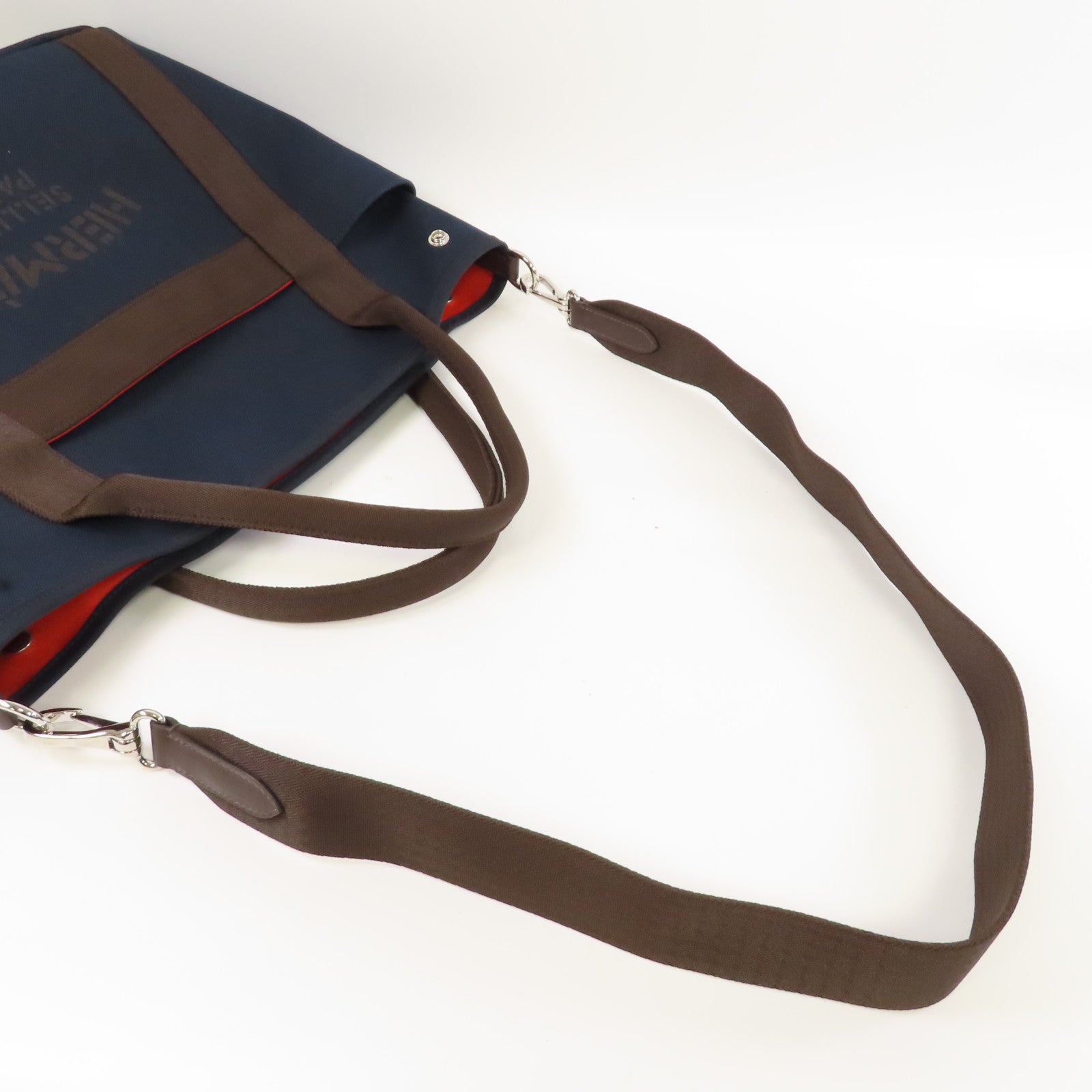 HERMES 帆布Sac De Pansage Groom銀扣手挽肩背兩用袋靛藍色