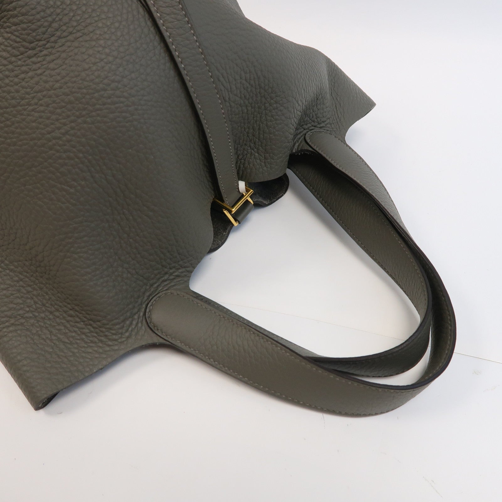 HERMES Clemence皮革Picotin MM金扣手挽袋Gris Meyer/灰色