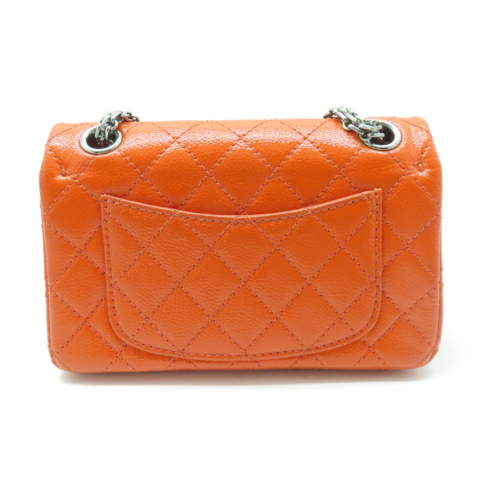 CHANEL 菱格漆皮皮革2.55 Chain Shoulder Bag银扣链带肩背袋橙色