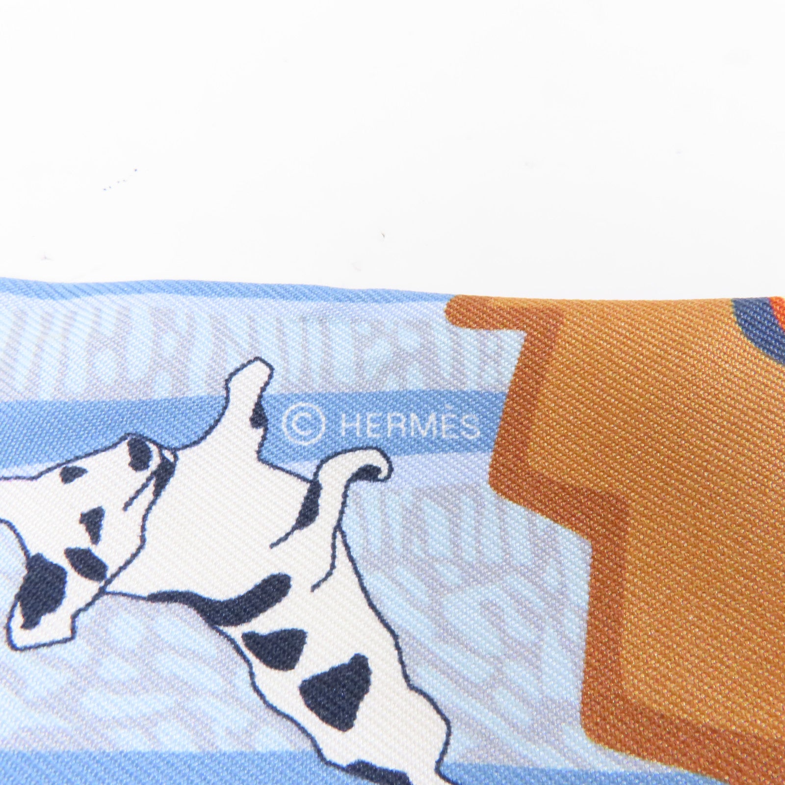 HERMES 絲質Twilly絲巾淺藍色/彩色