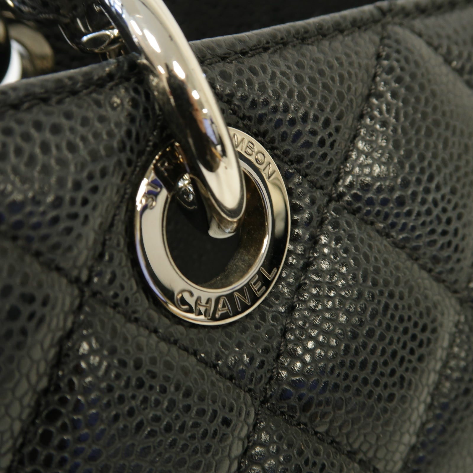 CHANEL 菱格Caviar皮革GST銀扣手挽袋黑色