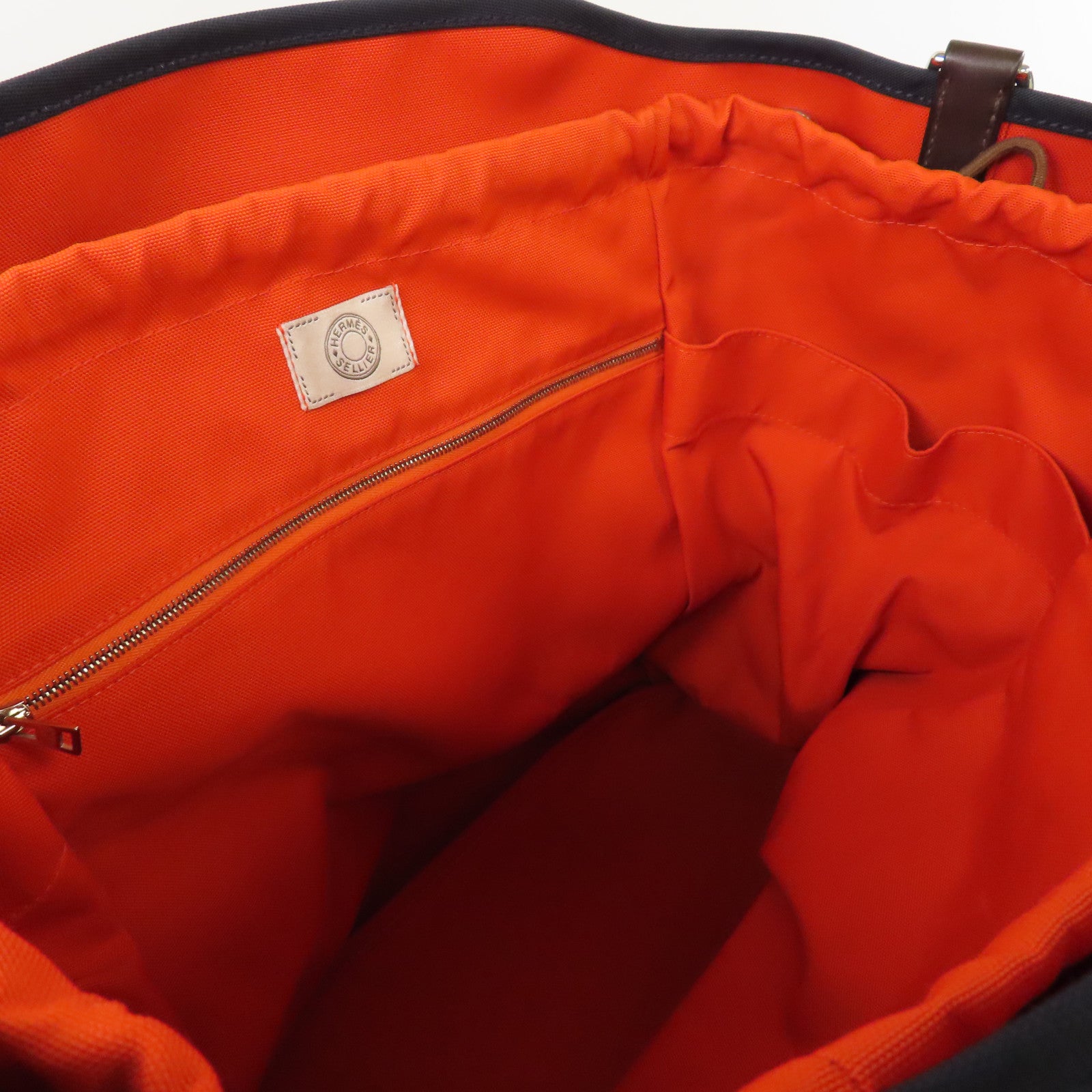 HERMES 帆布Sac De Pansage Groom銀扣手挽肩背兩用袋靛藍色