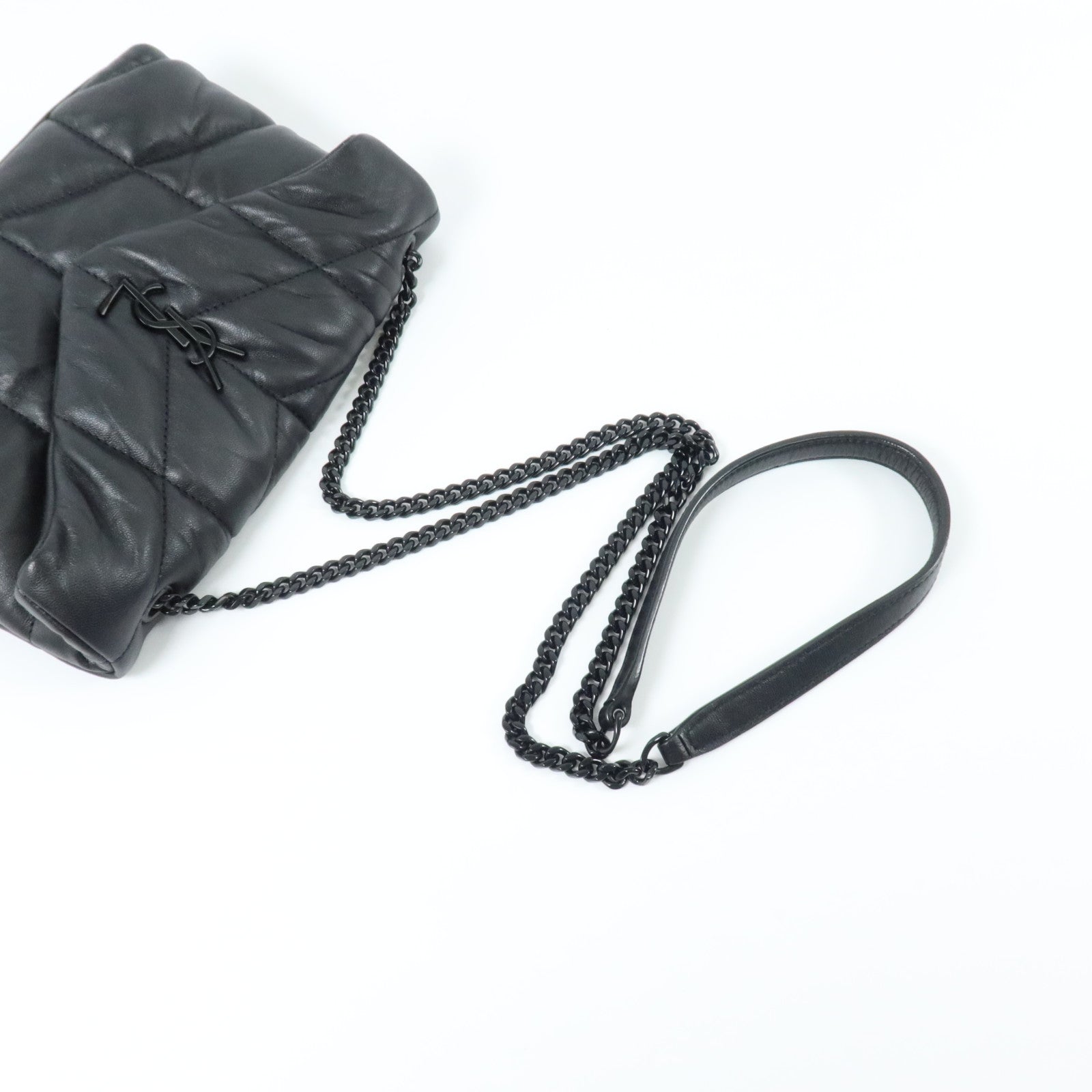 SAINT LAURENT 羊皮皮革Puffer Toy銀扣鏈帶肩背袋