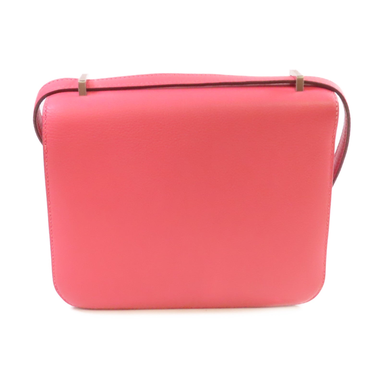 HERMES 【激減優惠】Evercolor皮革Mini Constance Shoulder Bag銀扣肩背袋玫瑰杜鵑粉色/李子色