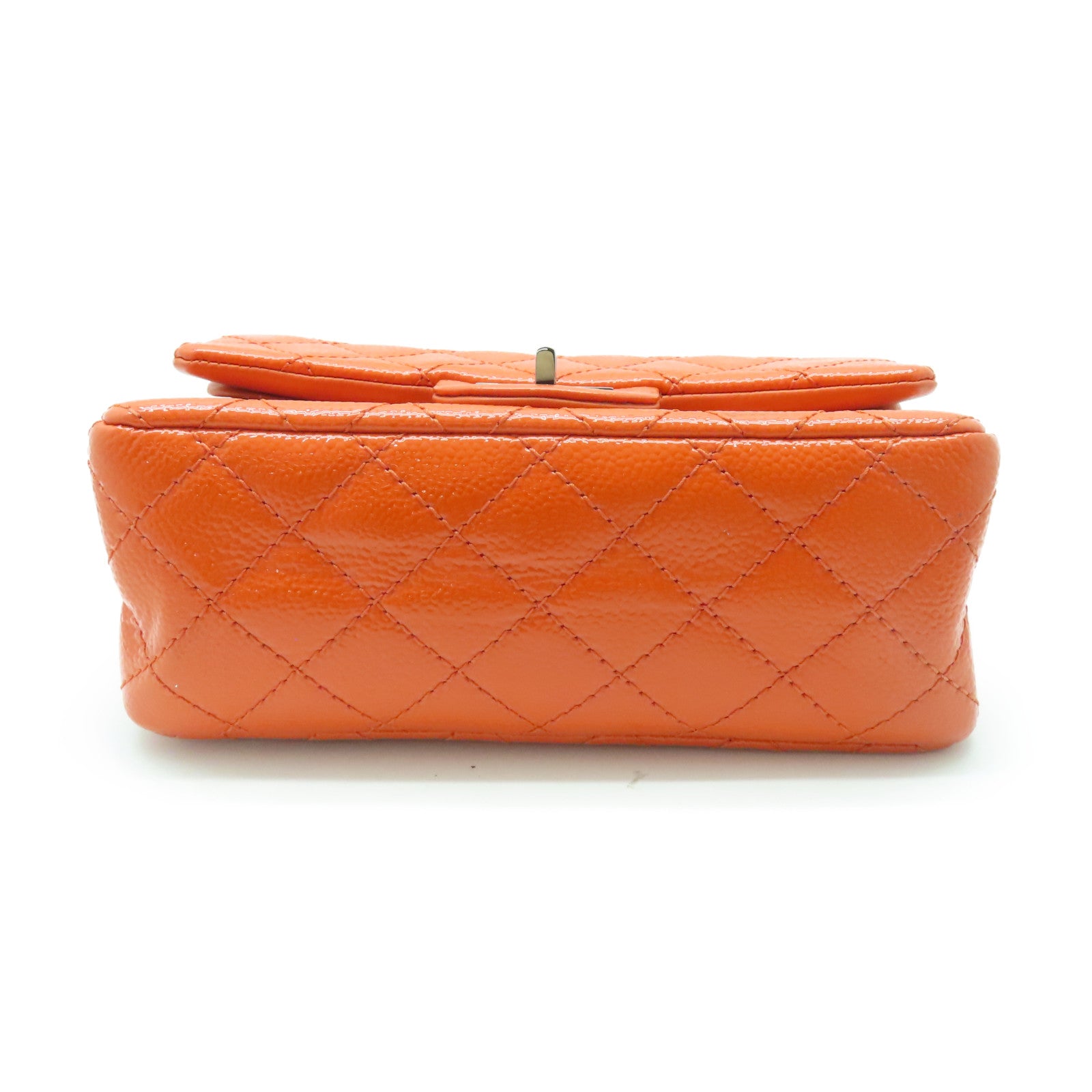 CHANEL 菱格漆皮皮革2.55 Chain Shoulder Bag银扣链带肩背袋橙色