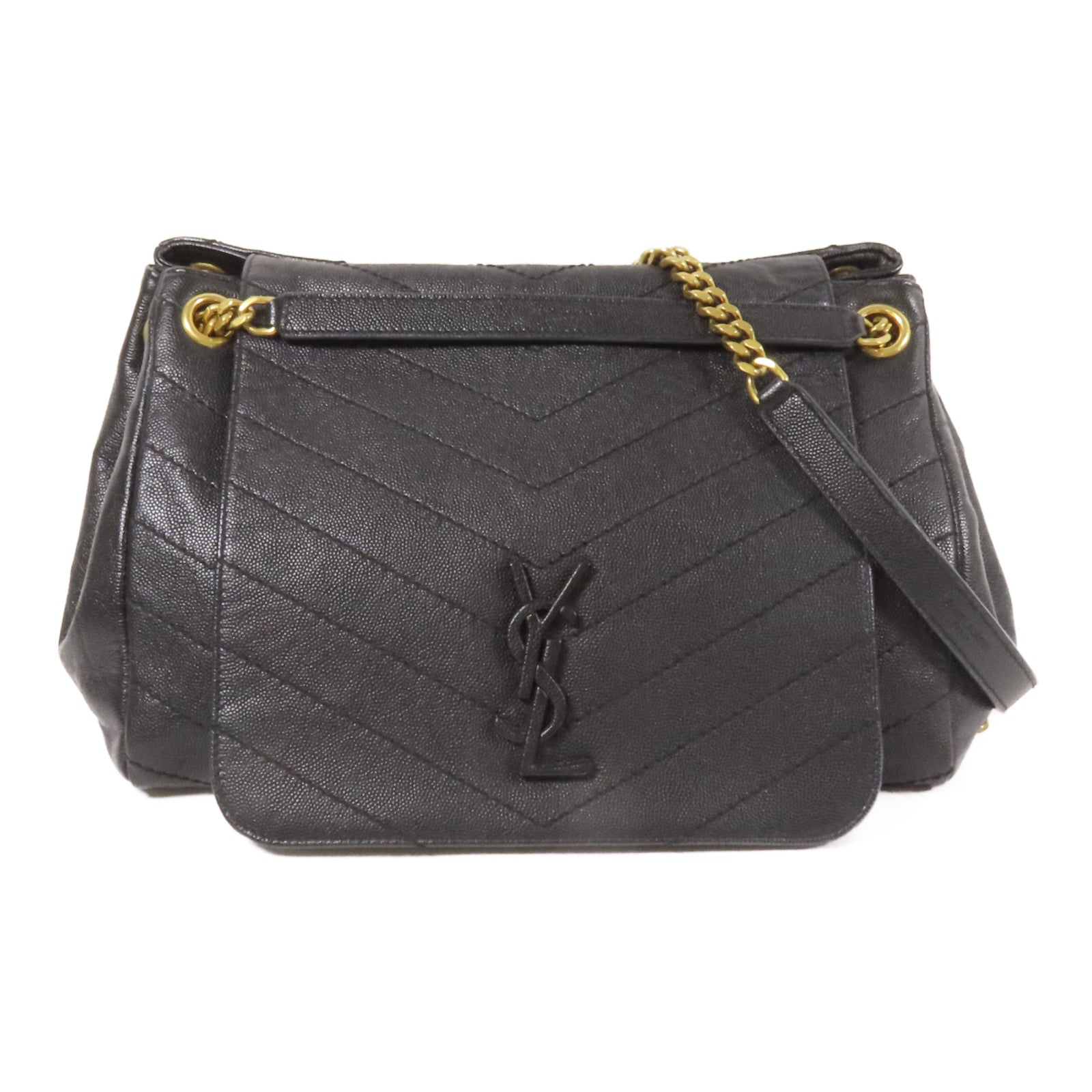 YVES SAINT LAURENT 牛皮皮革Nolita Medium金扣鏈帶肩背袋
