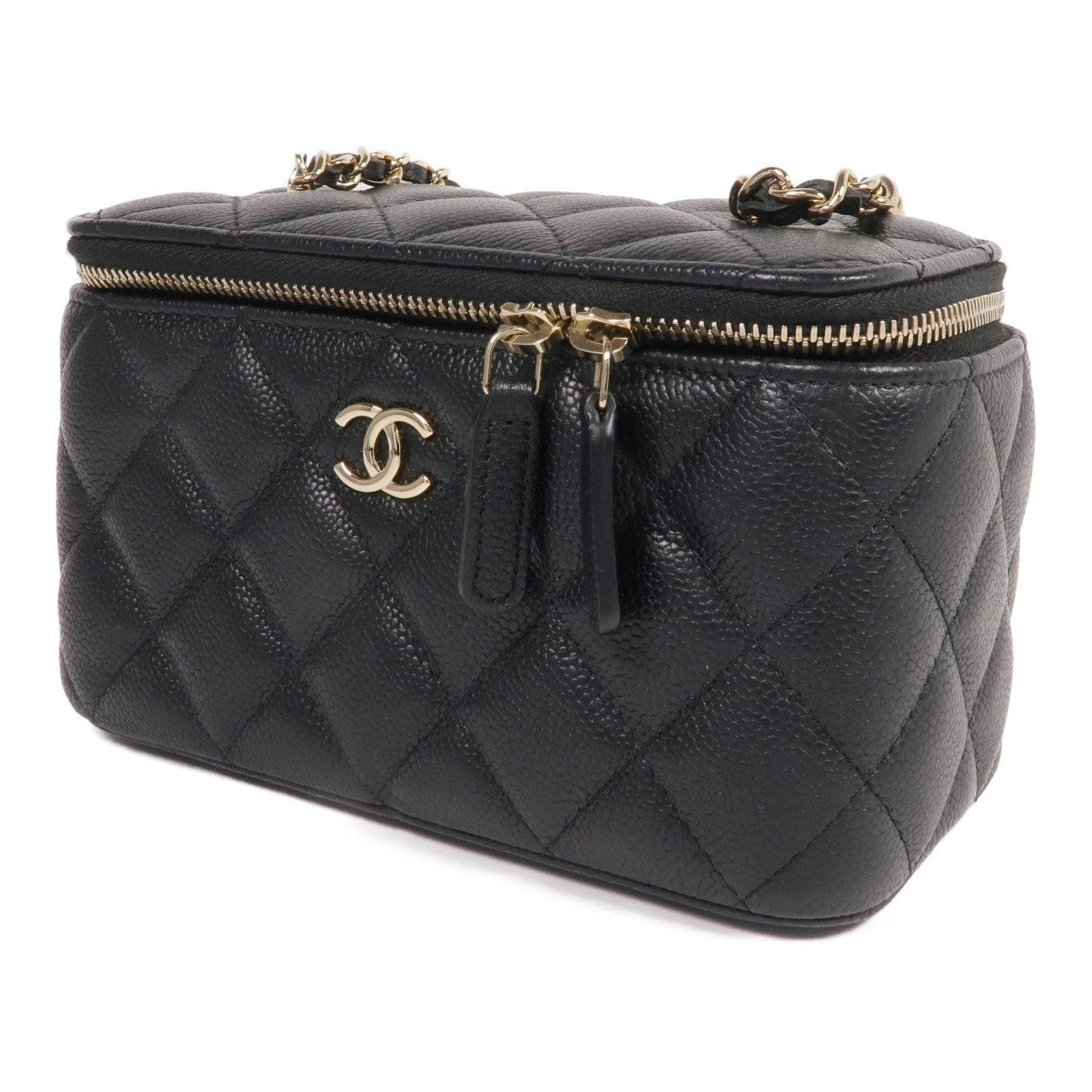 CHANEL 牛皮皮革Vanity Case金扣鏈帶肩背袋