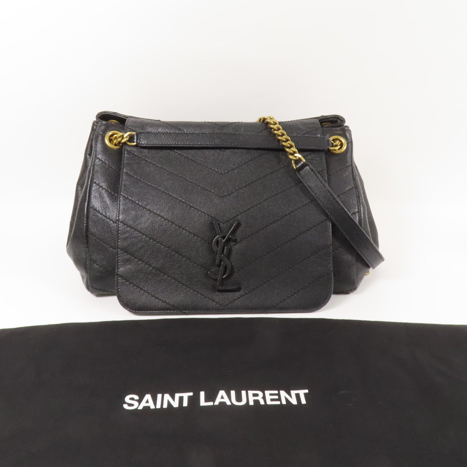 YVES SAINT LAURENT 牛皮皮革Nolita Medium金扣鏈帶肩背袋