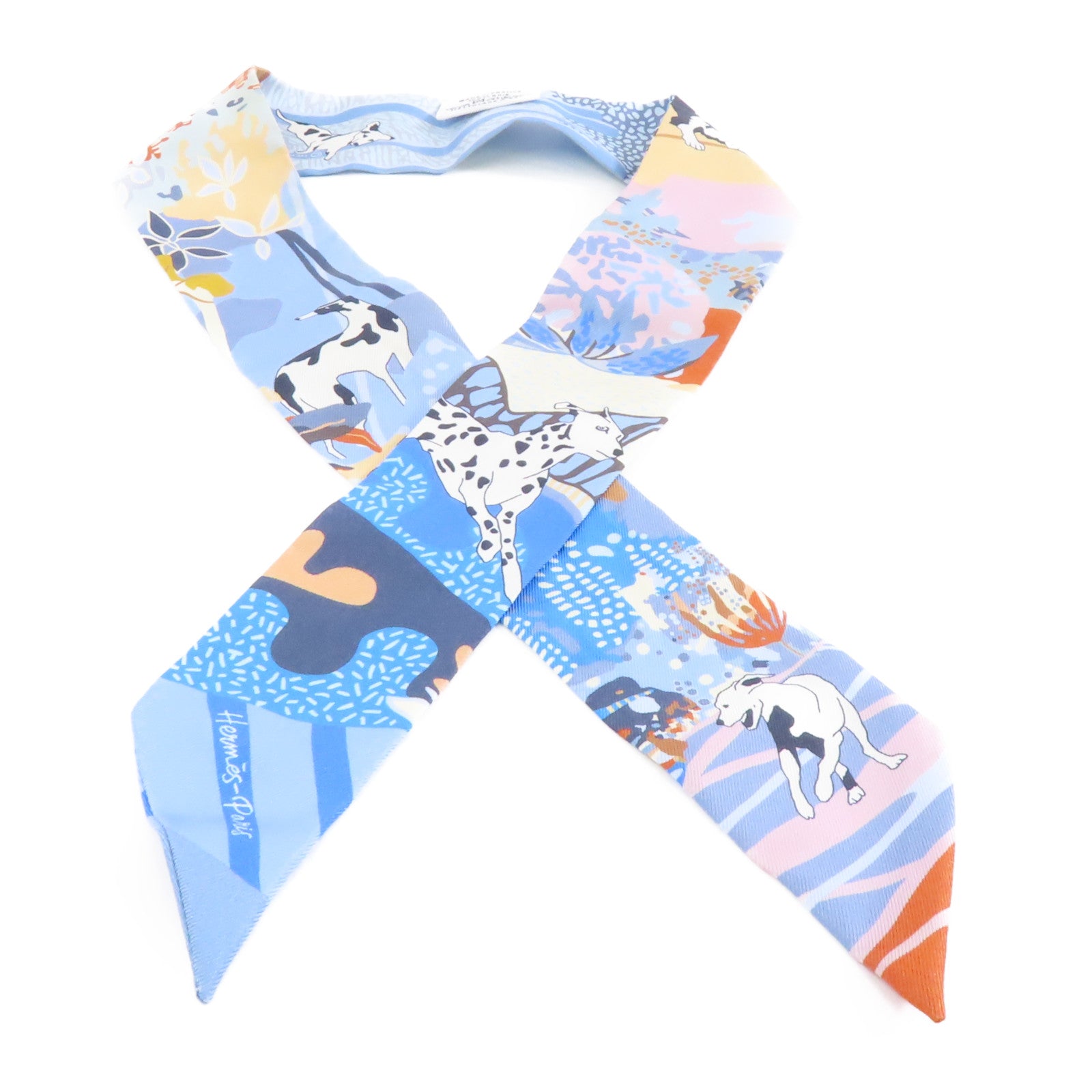 HERMES 絲質Twilly絲巾淺藍色/彩色