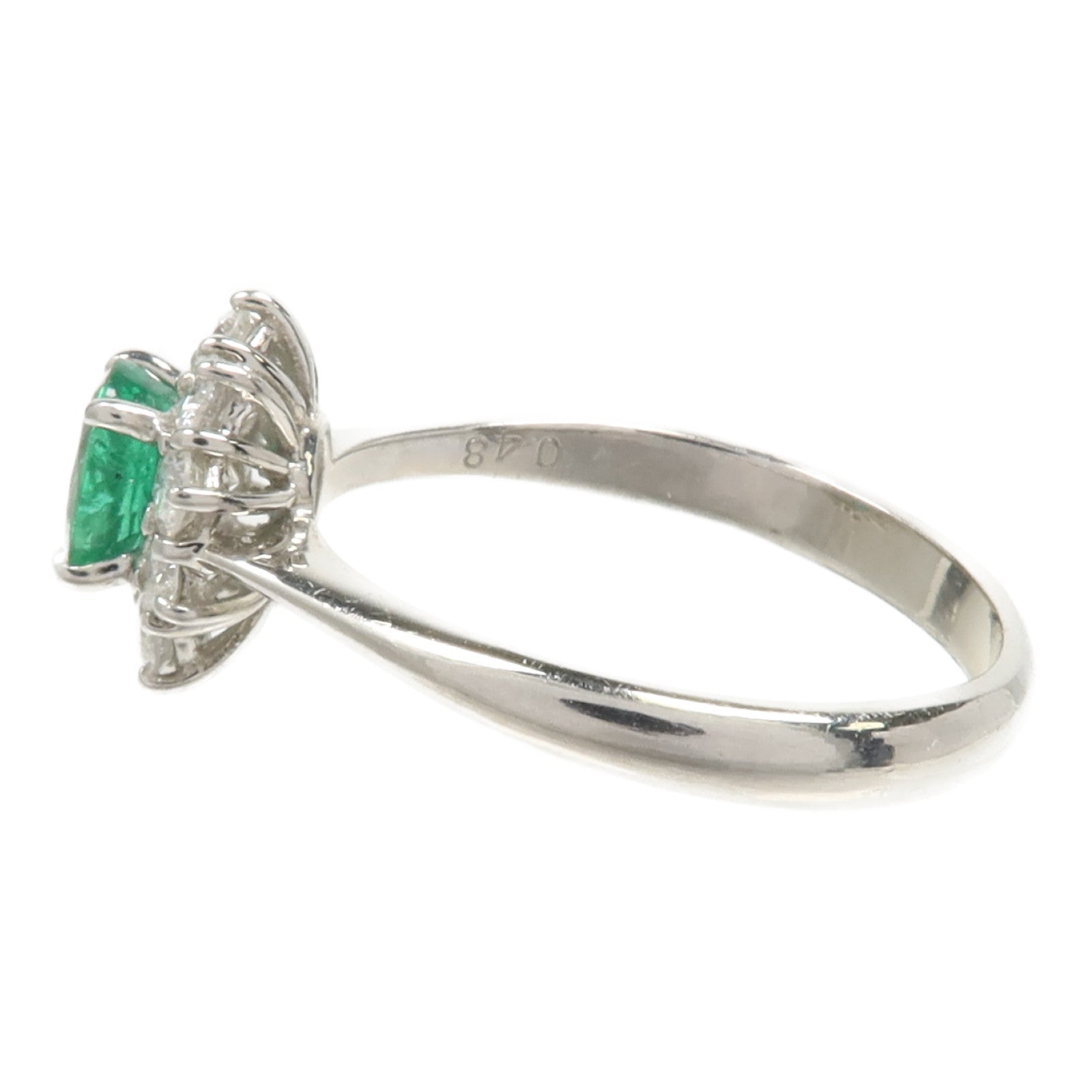 JEWELRY PT900鉑金Emerald Diamond Ring綠寶石/鑽石戒指US#6.75